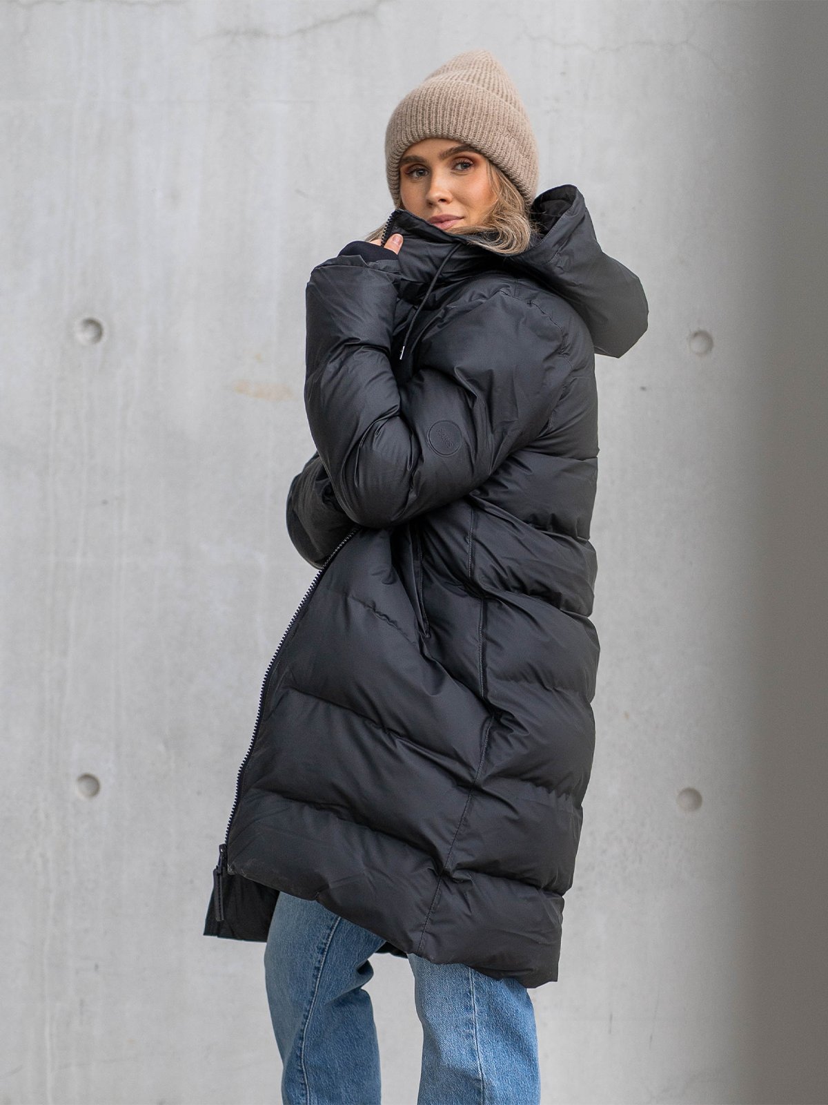 Rains Long Puffer Jacket Black