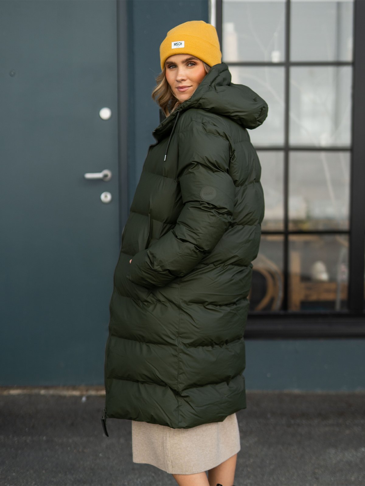 Rains Long Puffer Jacket Green