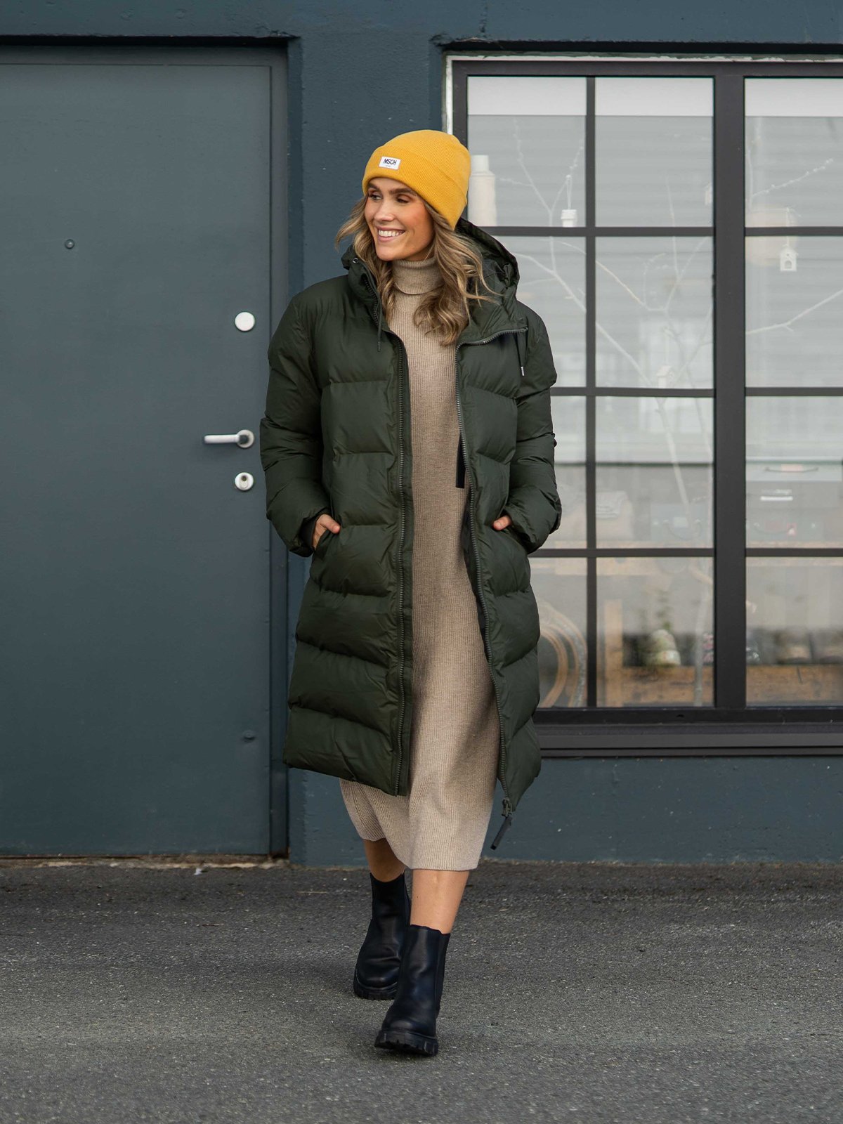 Rains Long Puffer Jacket Green