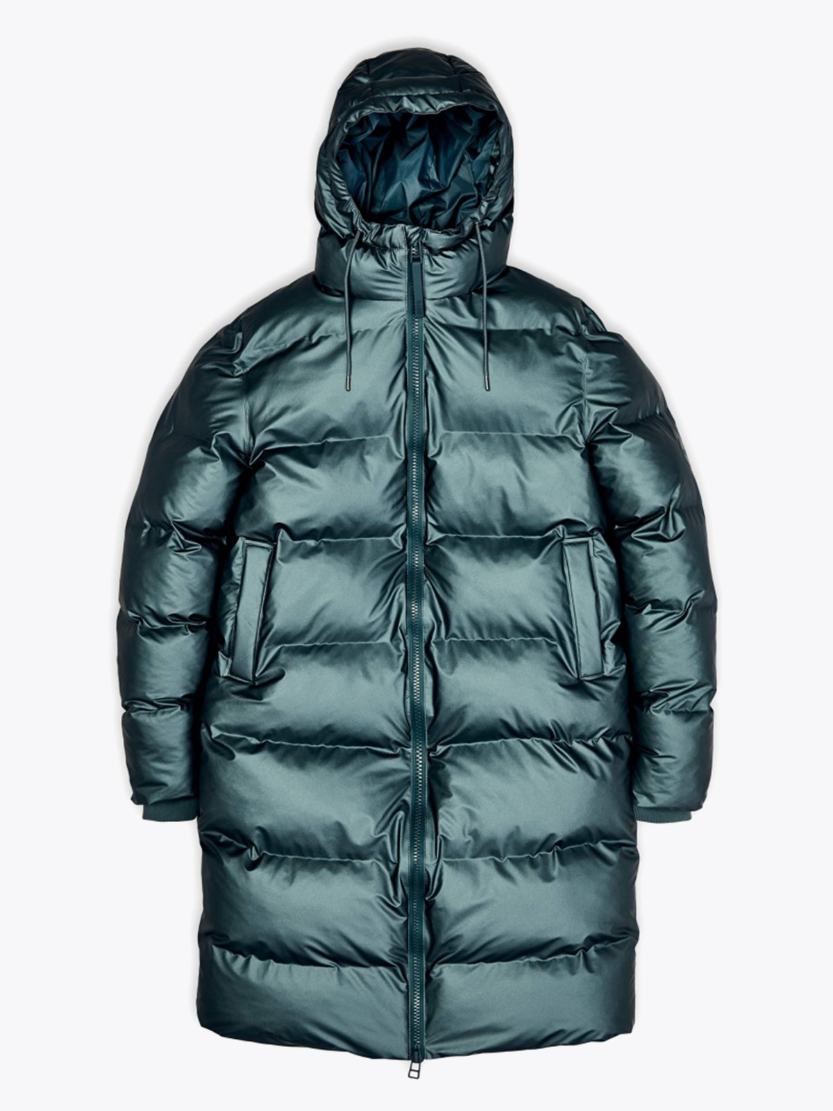 Rains Long Puffer Jacket Silver Pine