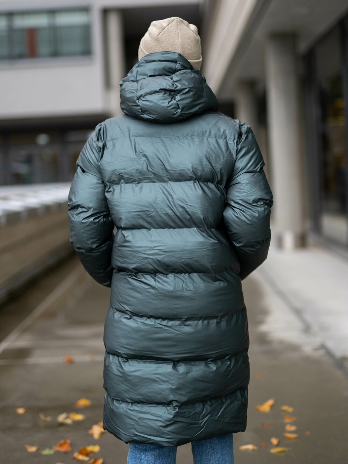 Rains Long Puffer Jacket Silver Pine