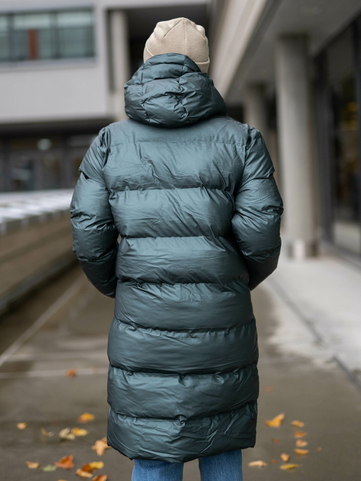 Rains Long Puffer Jacket Silver Pine