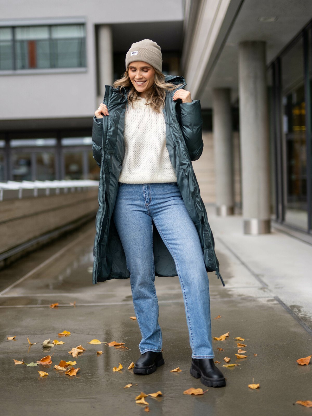 Rains Long Puffer Jacket Silver Pine