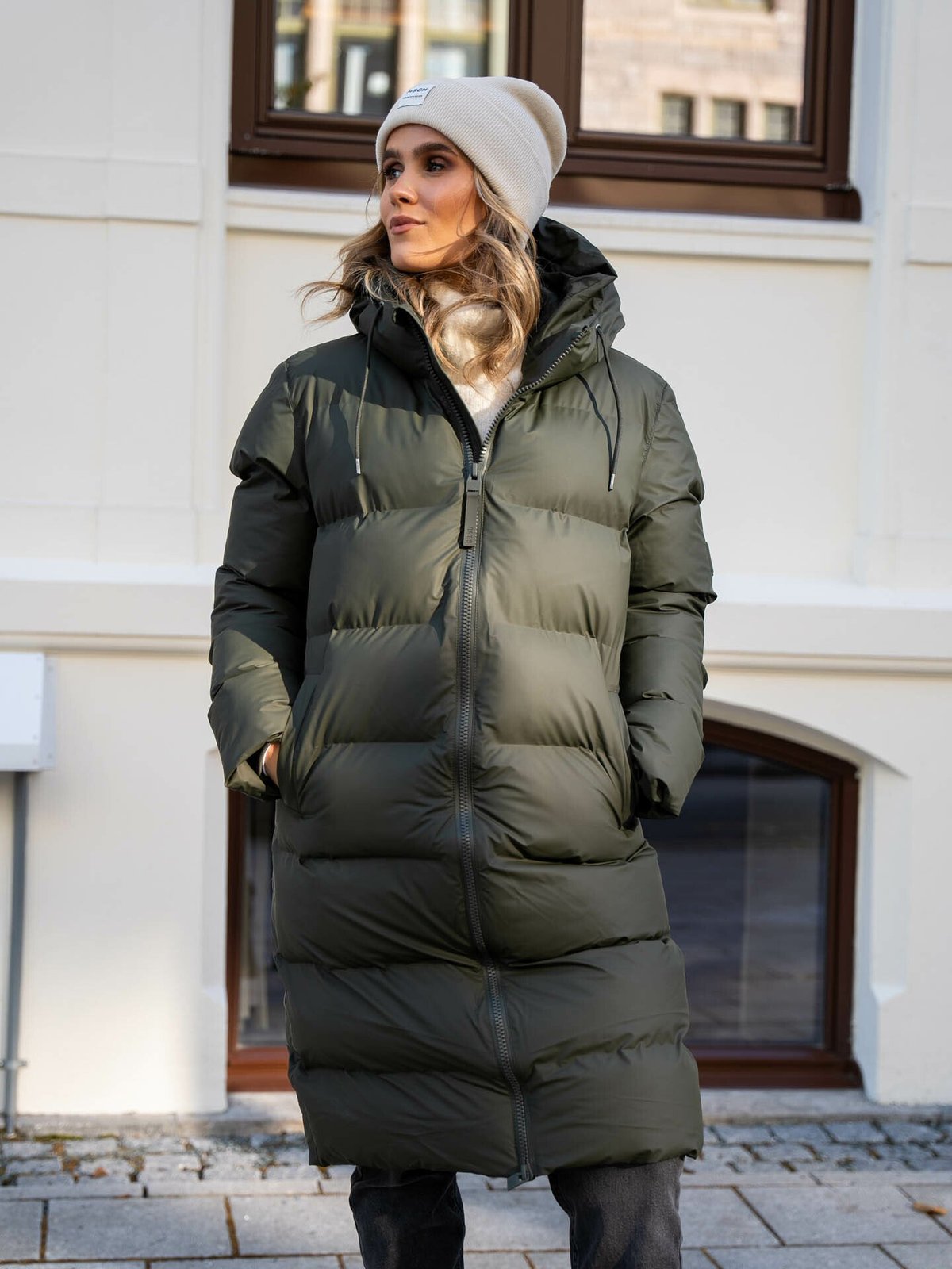 Rains Alta Longer Puffer Jacket Green