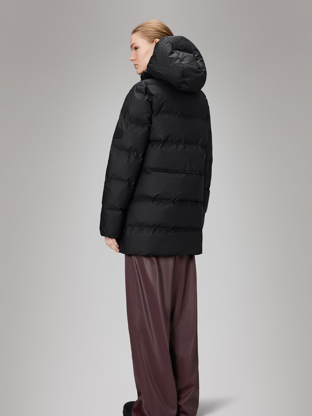 Rains Alta Long Puffer String Jacket Black