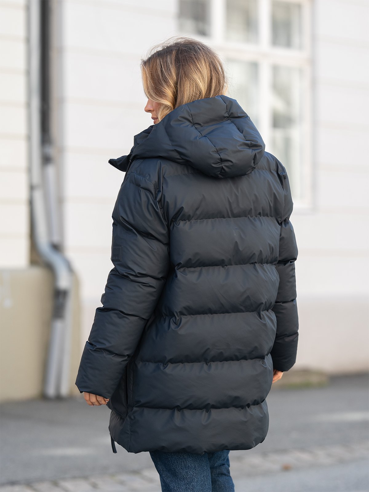 Rains Alta Long Puffer Cargo Jacket Black