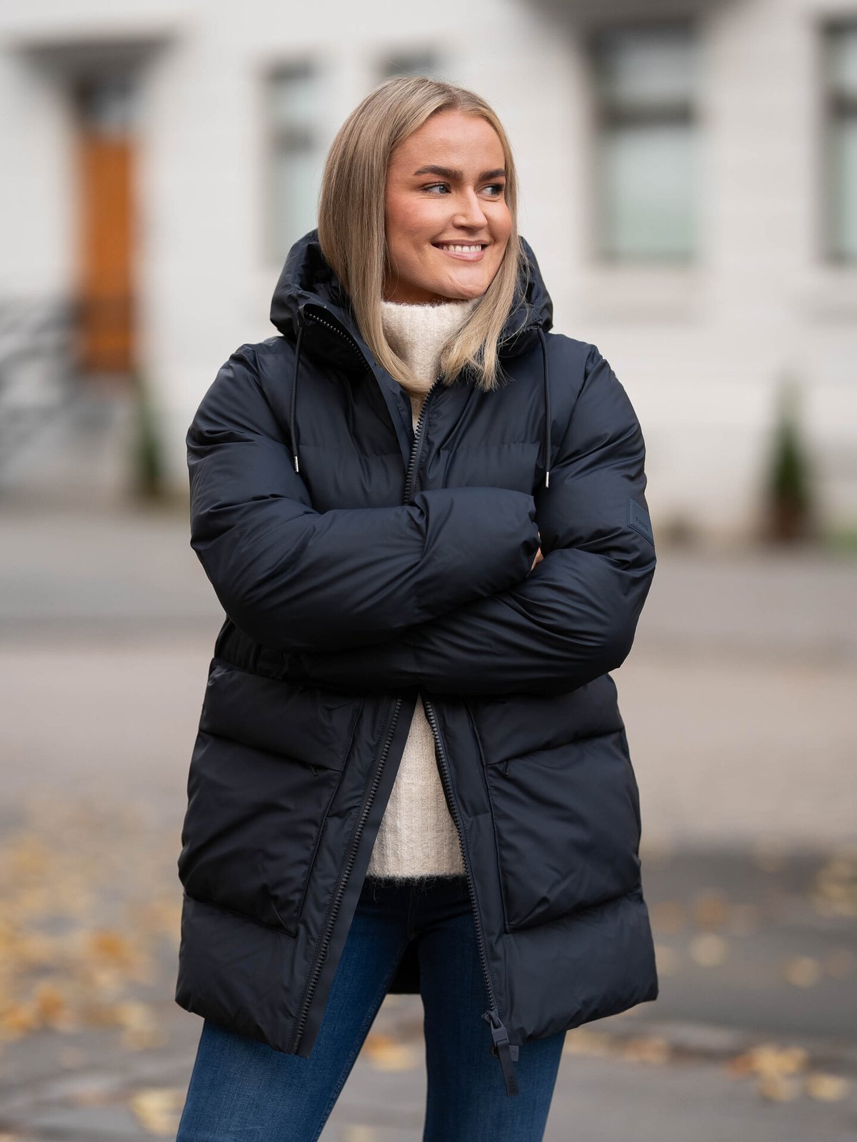 Rains Alta Long Puffer Cargo Jacket Navy