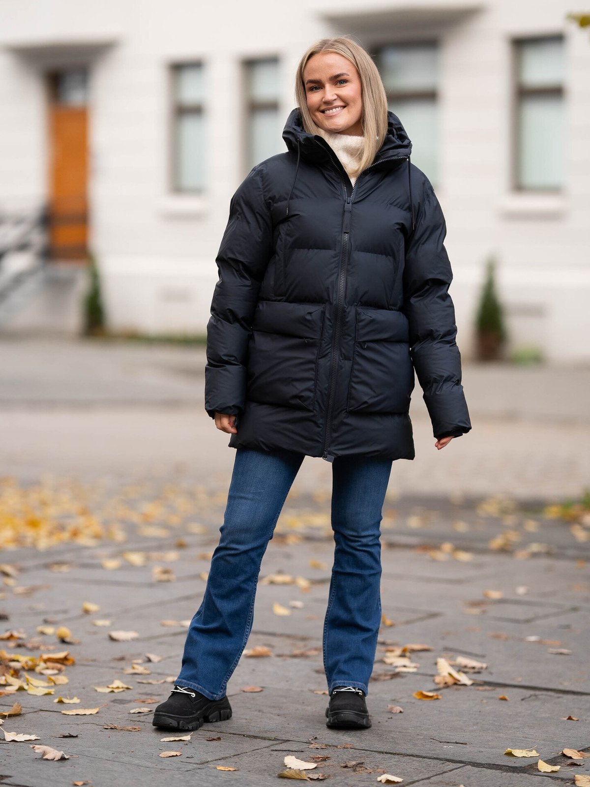 Rains Alta Long Puffer Cargo Jacket Navy