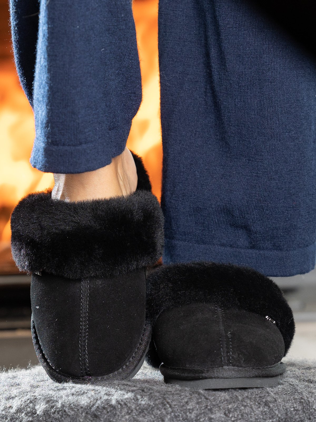 Roberto Rosso Sheepskin Slipper Black