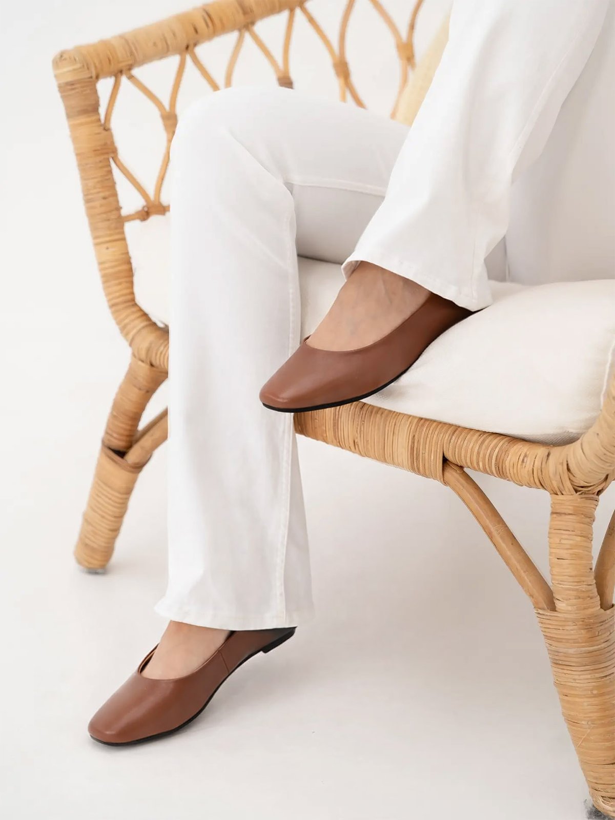 Roberto Rosso Trieste Ballerina Leather Cognac med sort såle