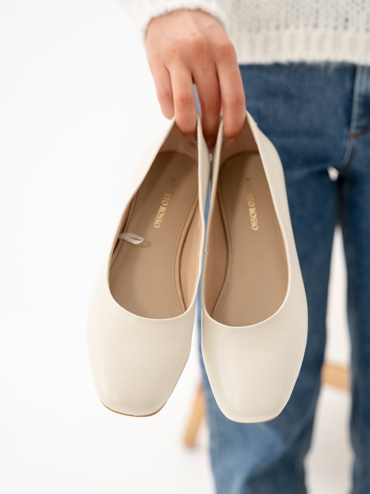 Roberto Rosso Trieste Ballerina Leather Creme