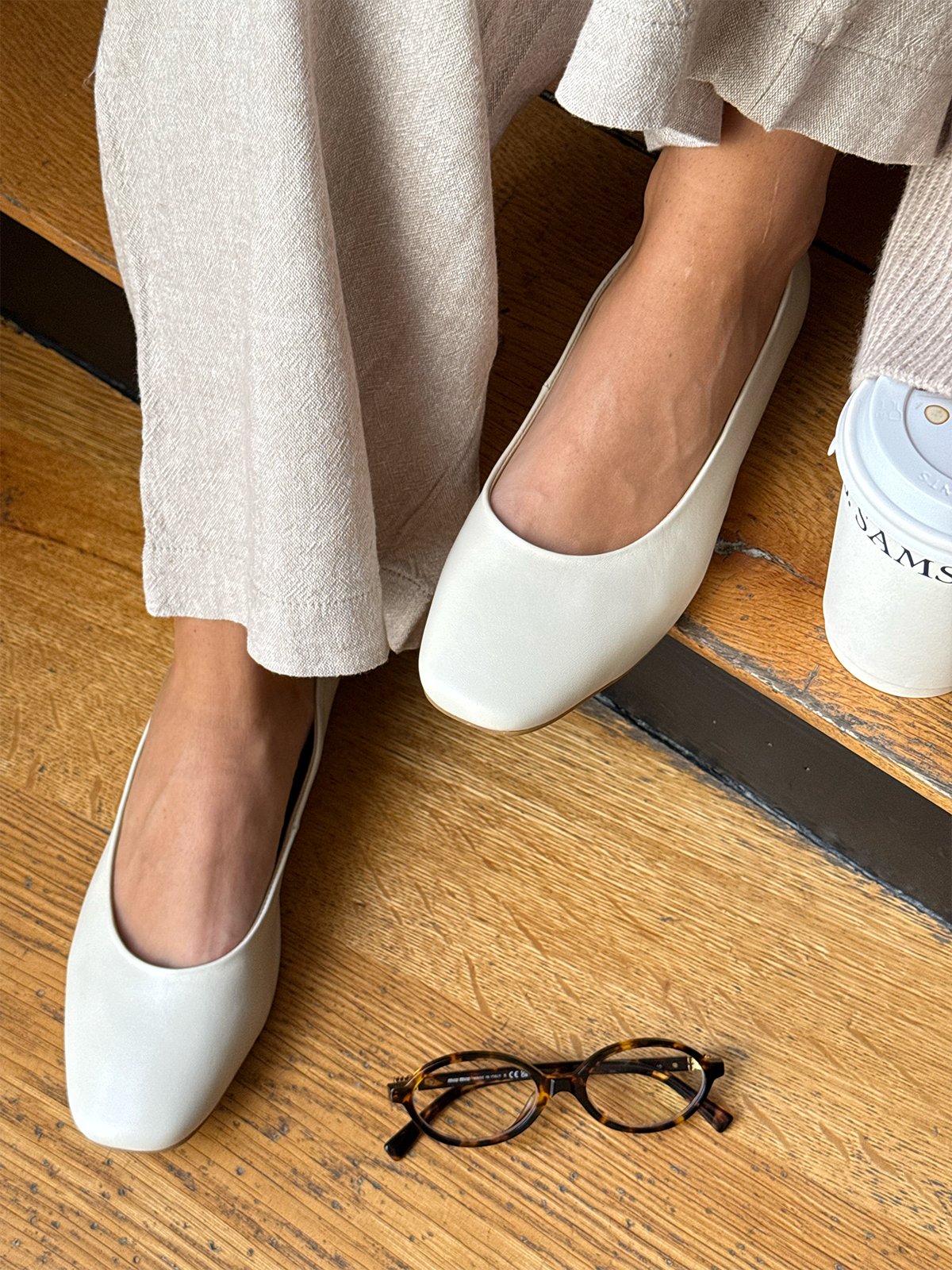 Roberto Rosso Trieste Ballerina Leather Creme
