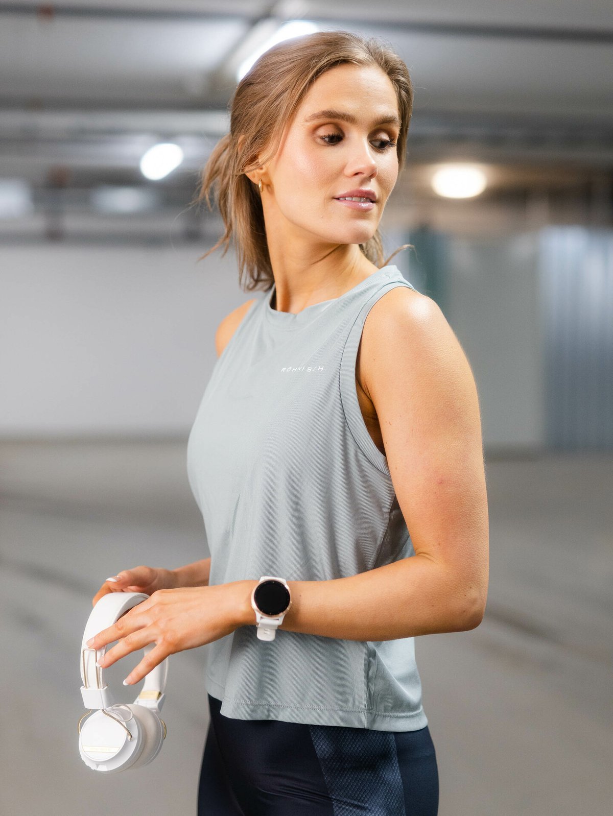 Röhnisch Rib Cropped Singlet Silver Blue