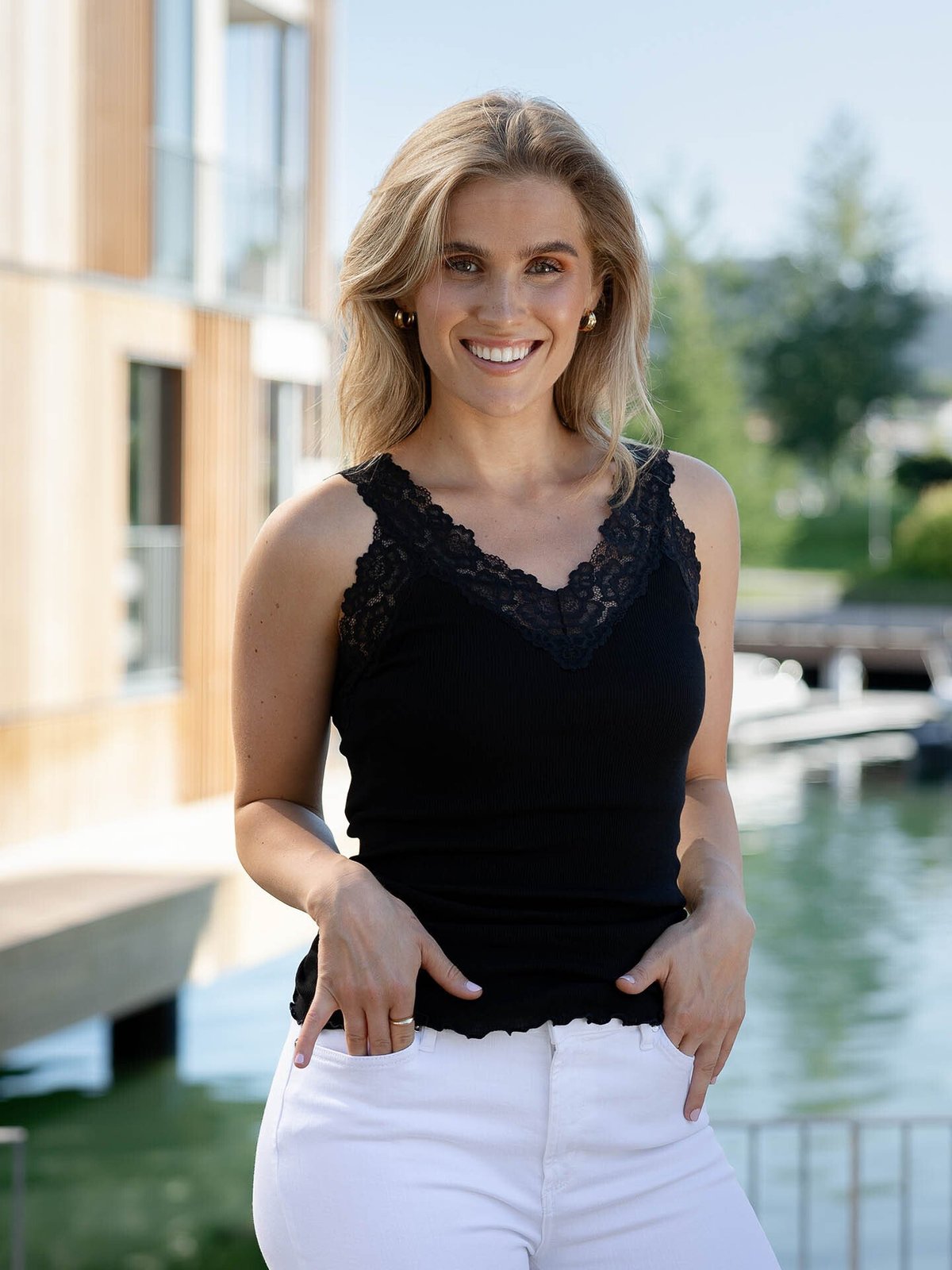 Rosemunde Bernadine Organic Top with Lace Black