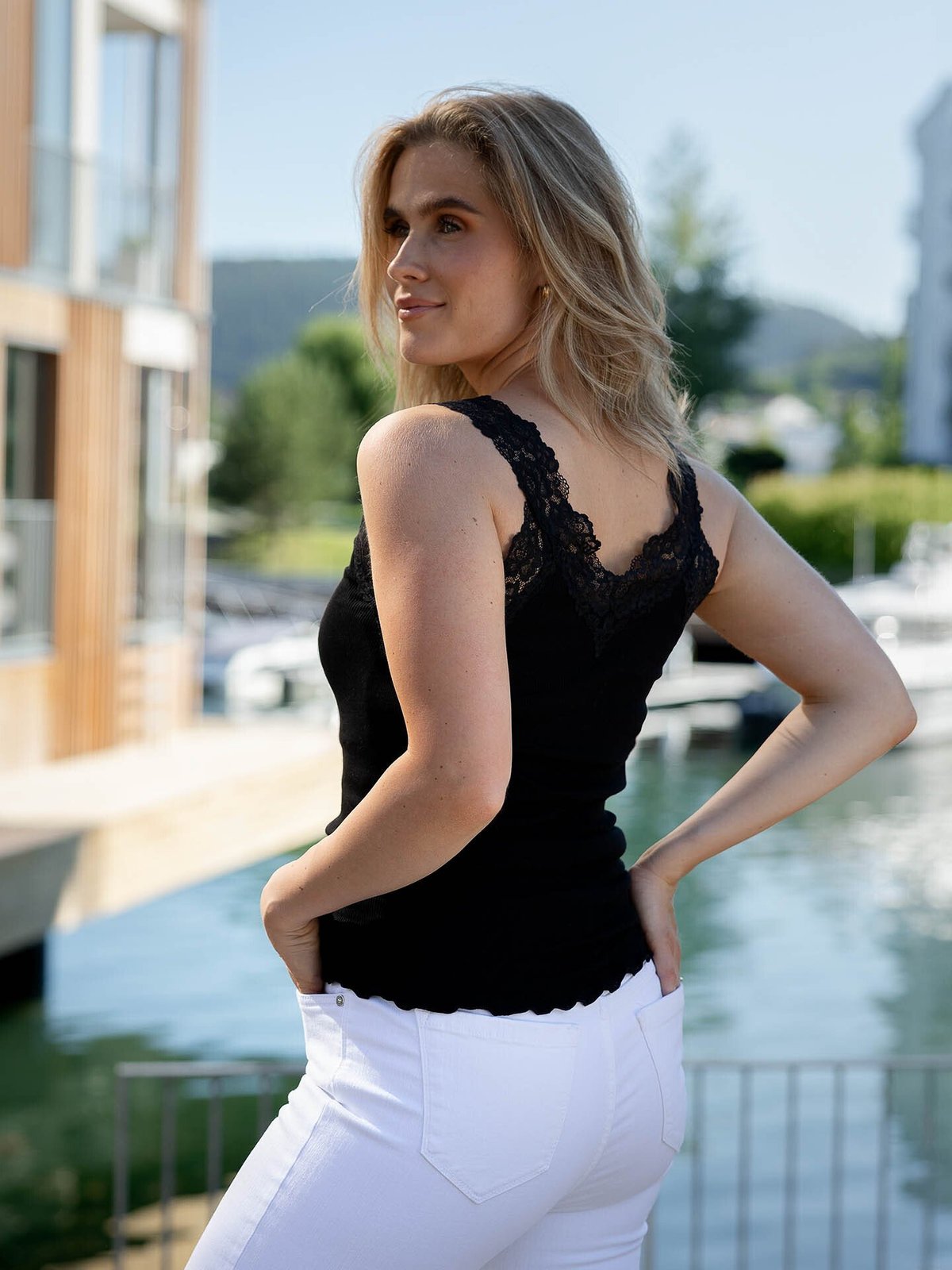 Rosemunde Bernadine Organic Top with Lace Black