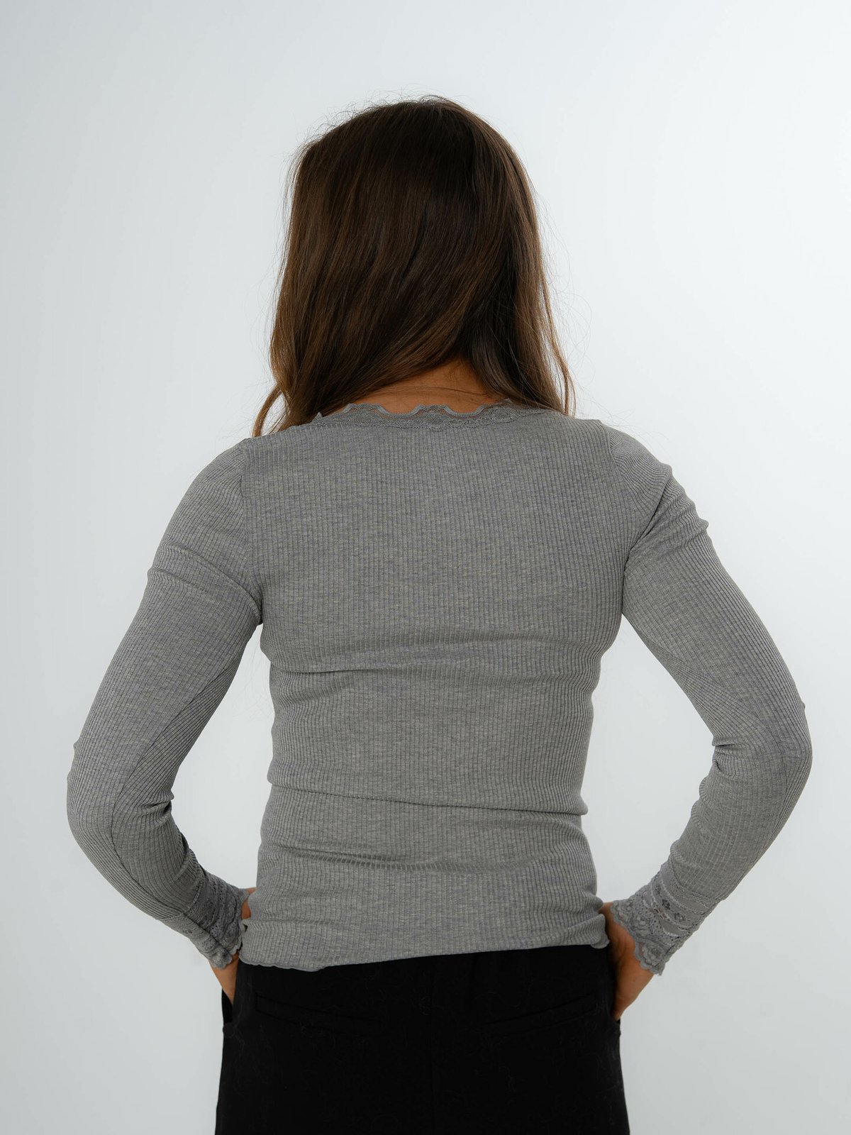 Rosemunde Benita Silk T-Shirt W/ Lace Light Grey Melange