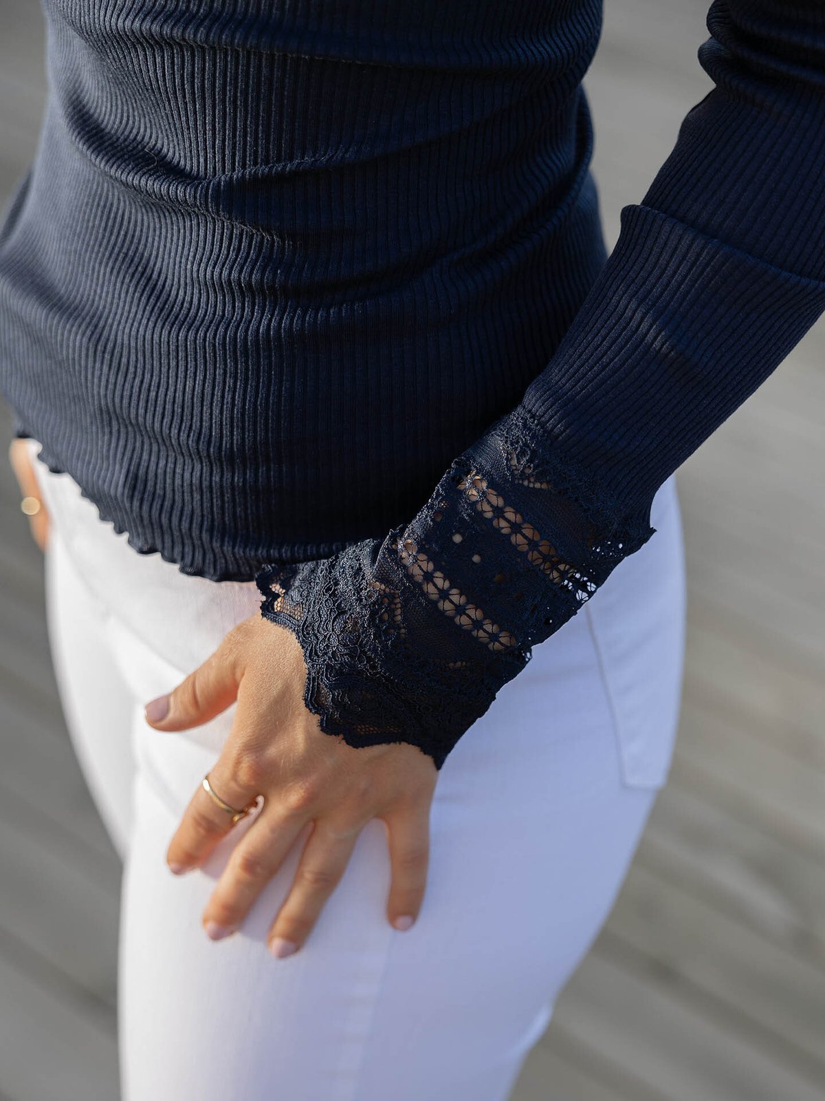 Rosemunde Benita Silk T-Shirt W/ Lace Navy