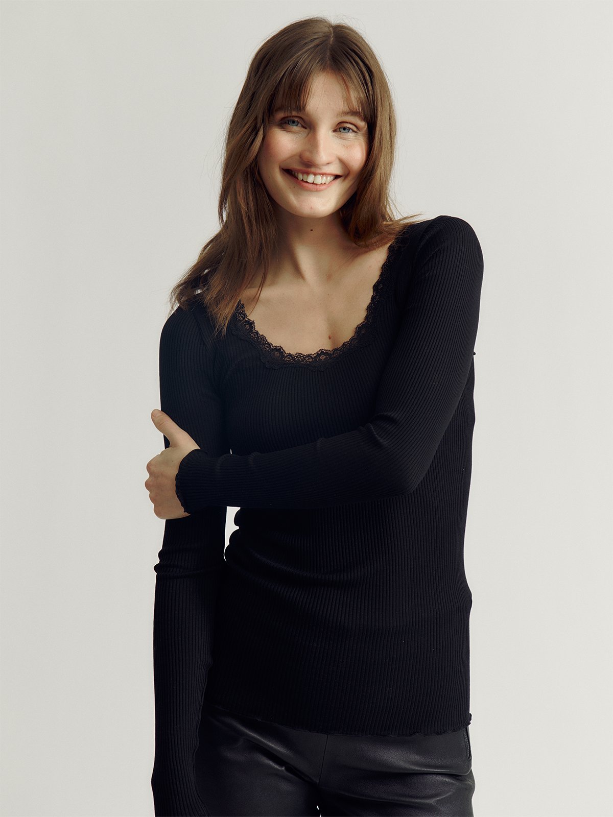 Rosemunde Babette Silk T-Shirt W/ Lace Black