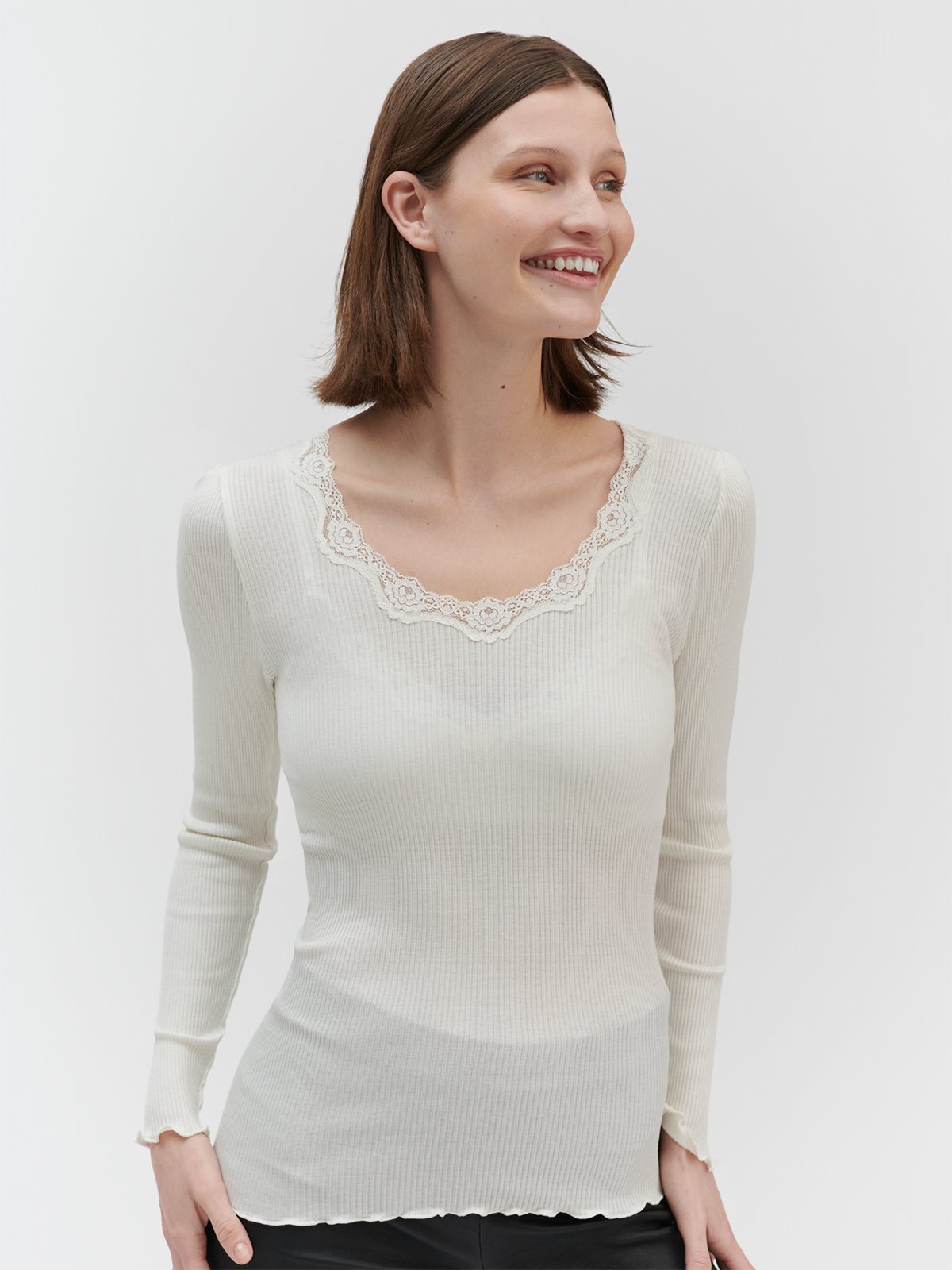 Rosemunde Babette Silk T-Shirt W/ Lace Beige