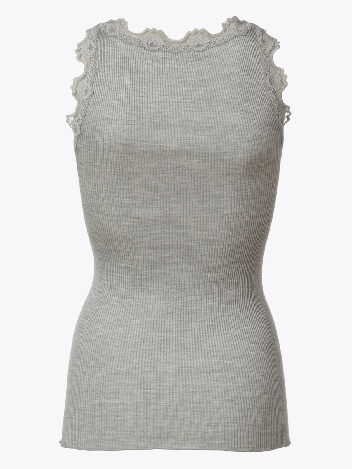 Rosemunde Babette Silk Top With Lace Light Grey Melange