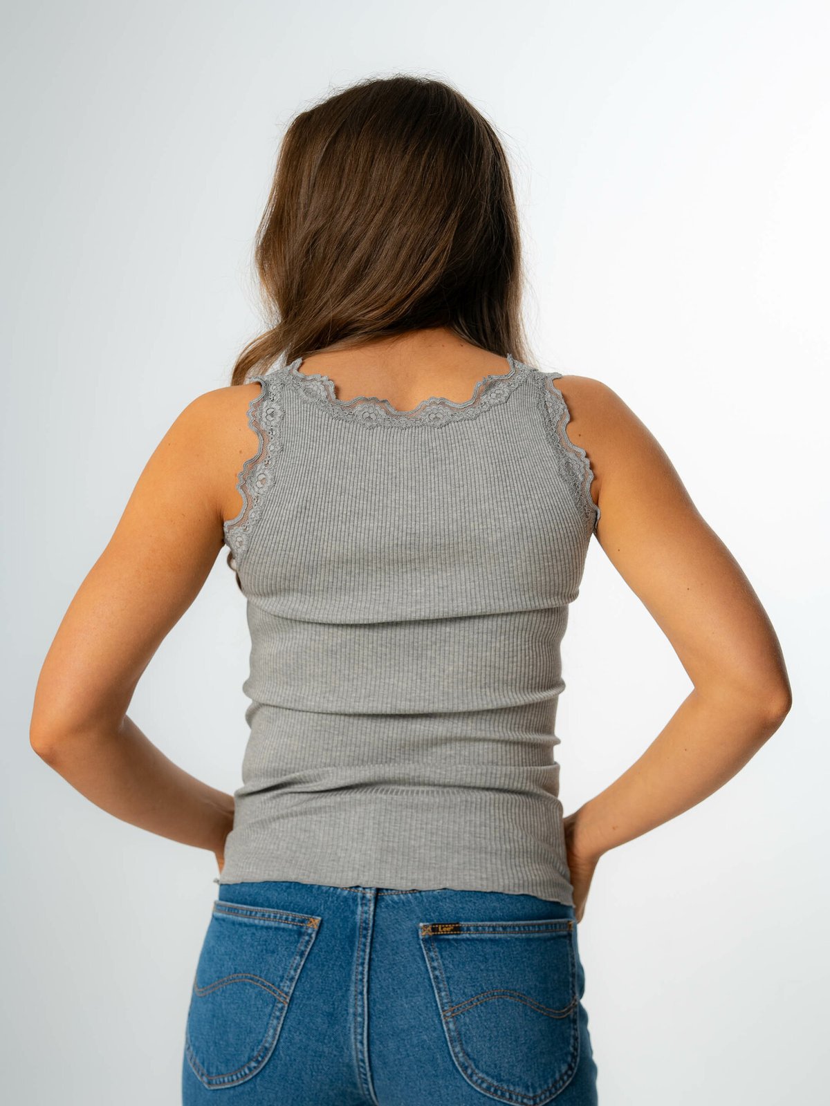 Rosemunde Babette Silk Top With Lace Light Grey Melange