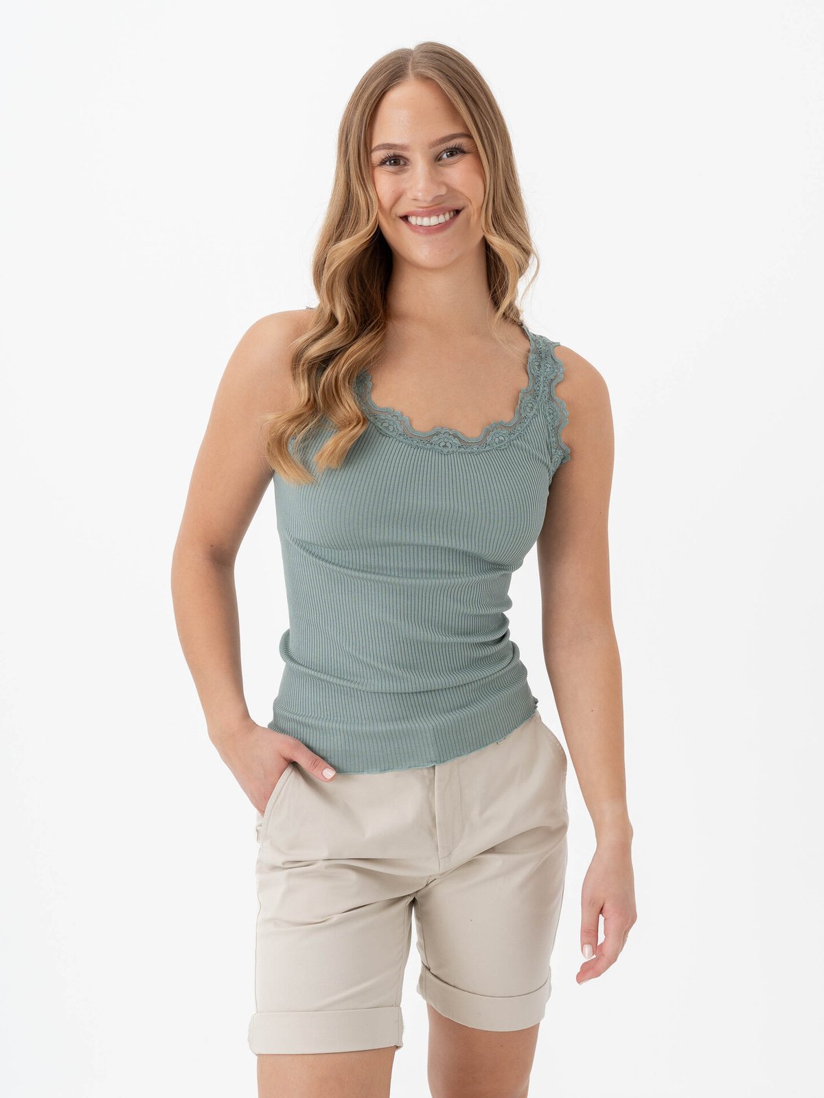 Rosemunde Babette Silk Top With Lace Chinois Green