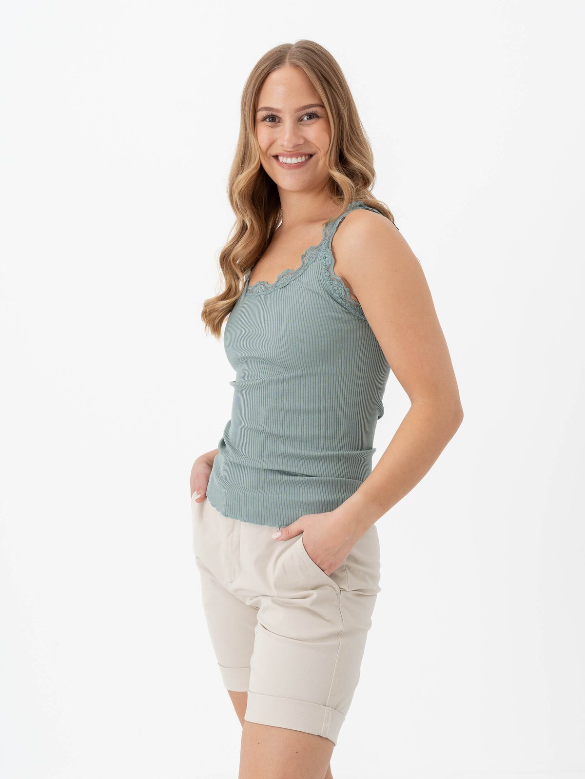 Rosemunde Babette Silk Top With Lace Chinois Green