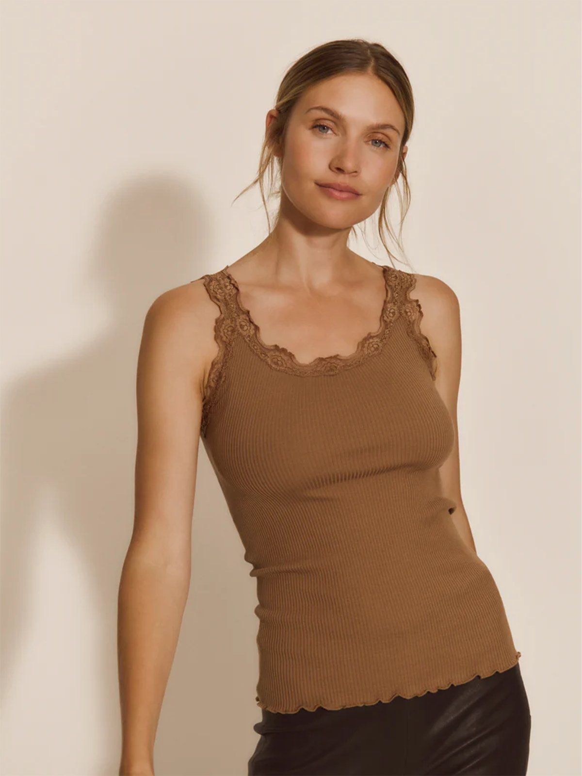 Rosemunde Babette Silk Top With Lace Coca Mocha