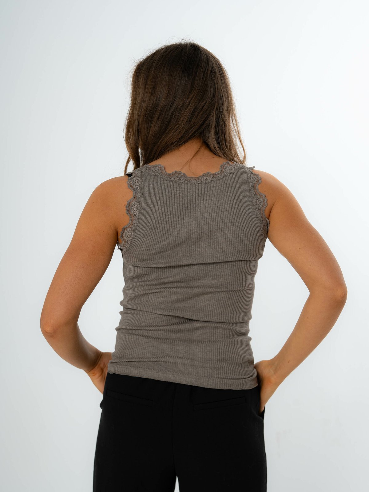 Rosemunde Babette Silk Top With Lace Brown Melange