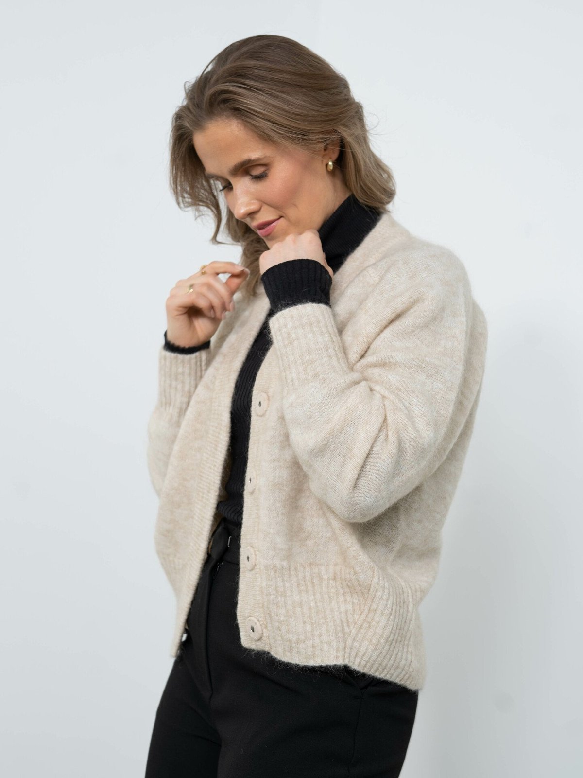 Second Female Brook Knit Boxy Cardigan Beige