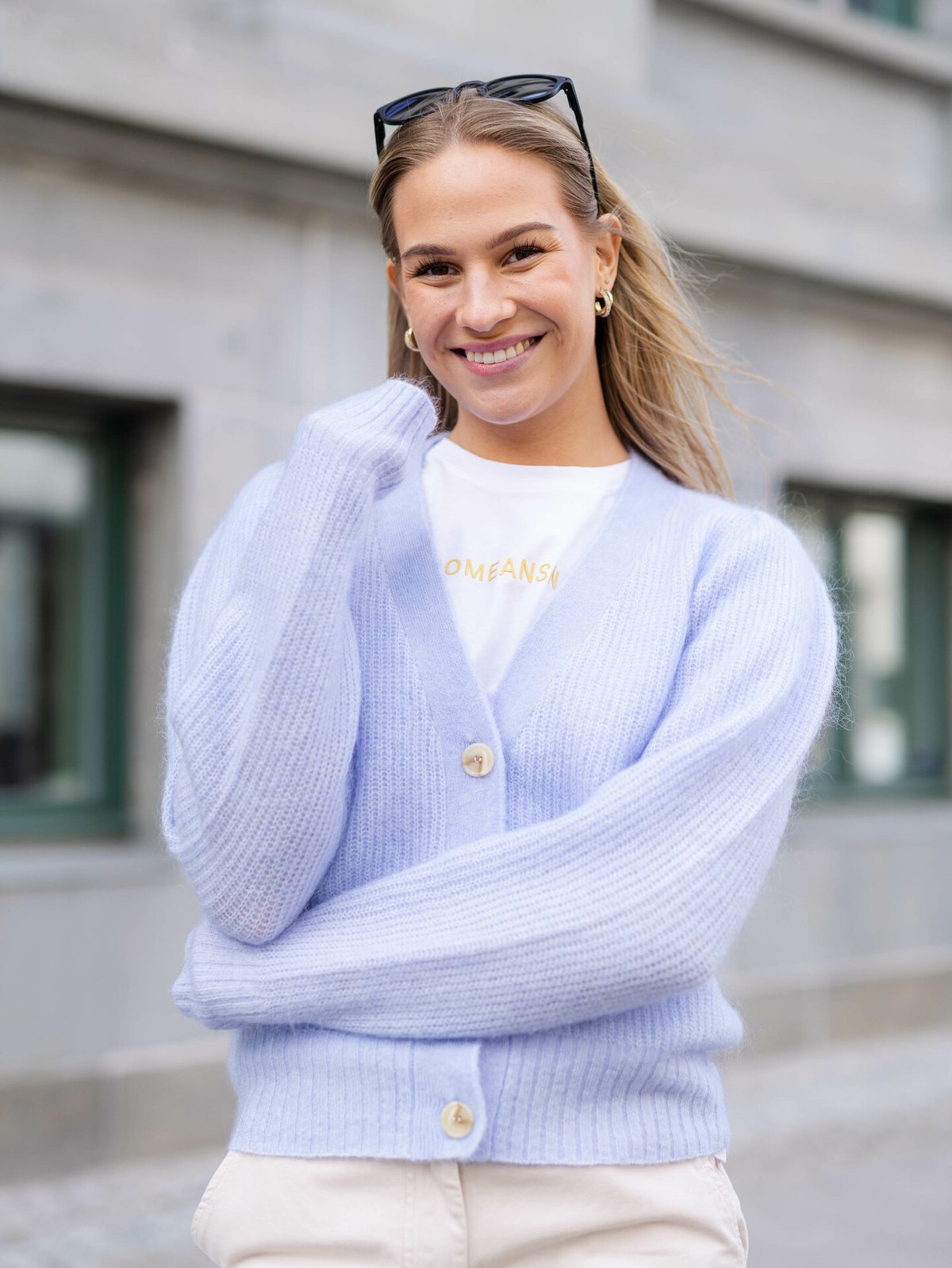 Second Female Brooky Knit New Puff Cardigan Brunnera Blue