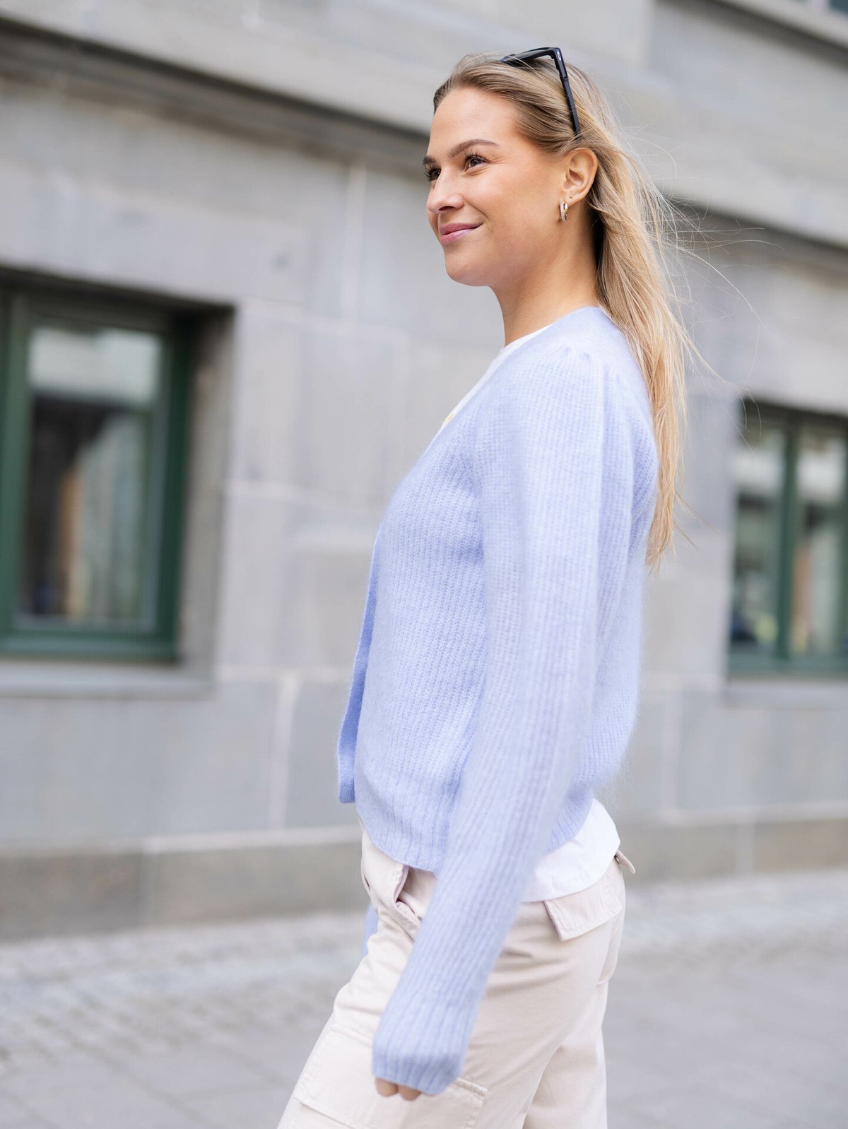 Second Female Brooky Knit New Puff Cardigan Brunnera Blue