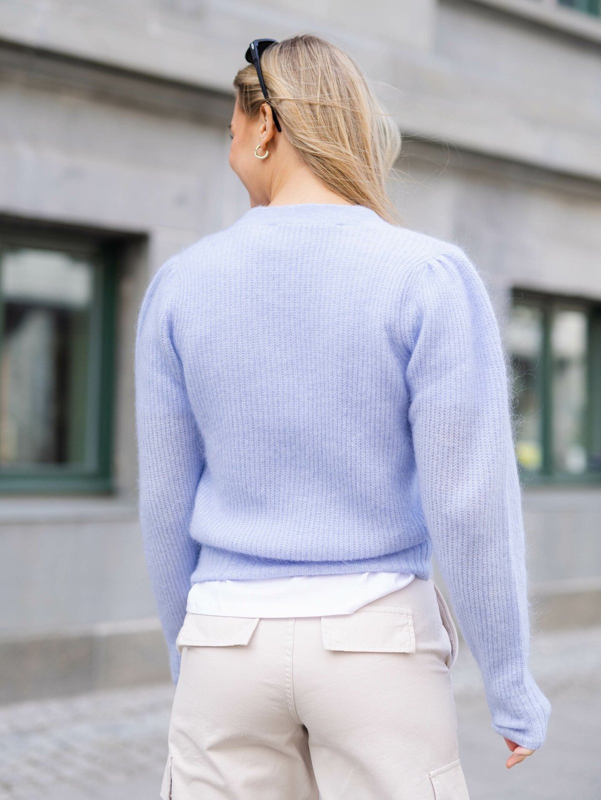 Second Female Brooky Knit New Puff Cardigan Brunnera Blue