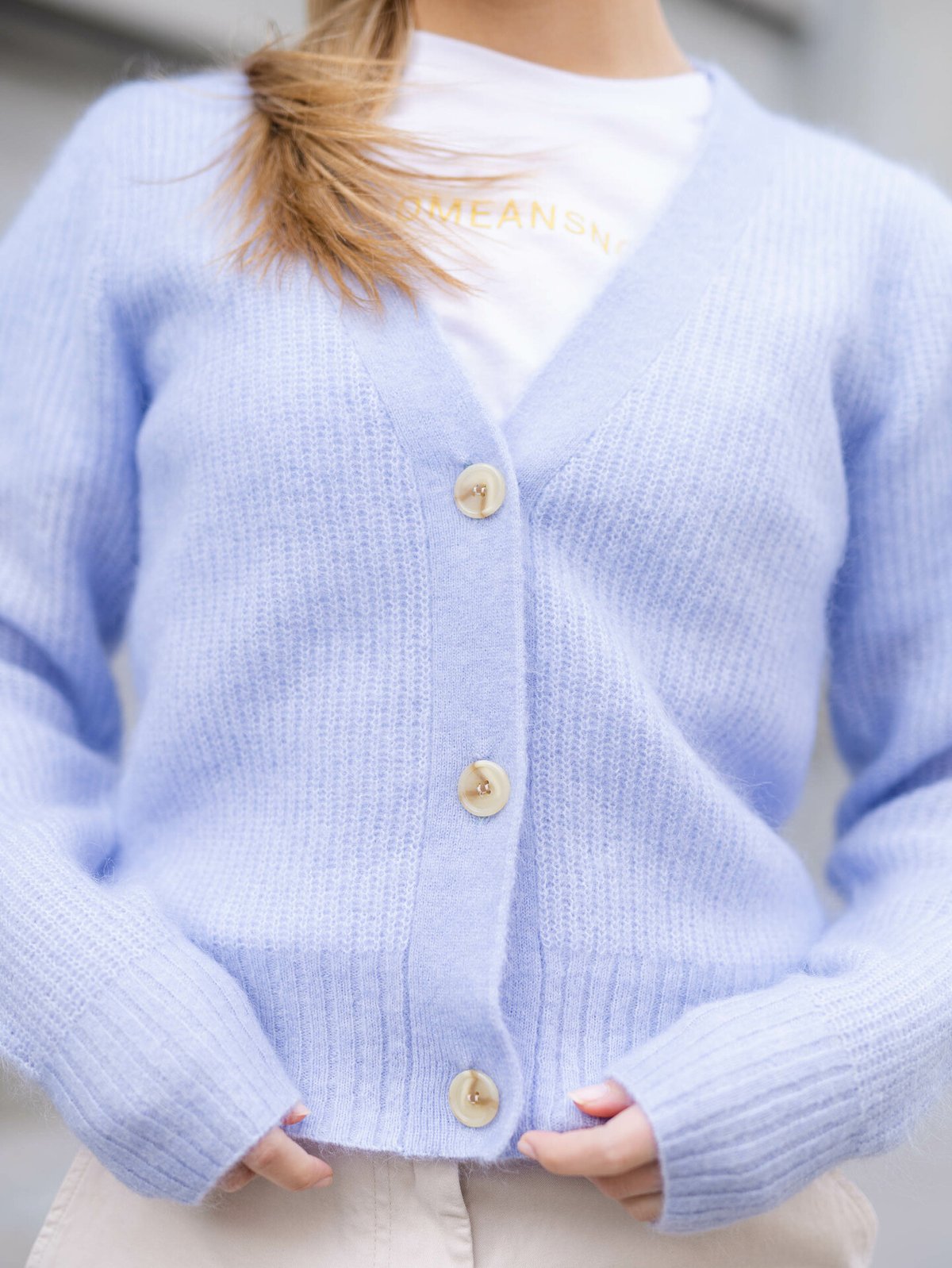 Second Female Brooky Knit New Puff Cardigan Brunnera Blue