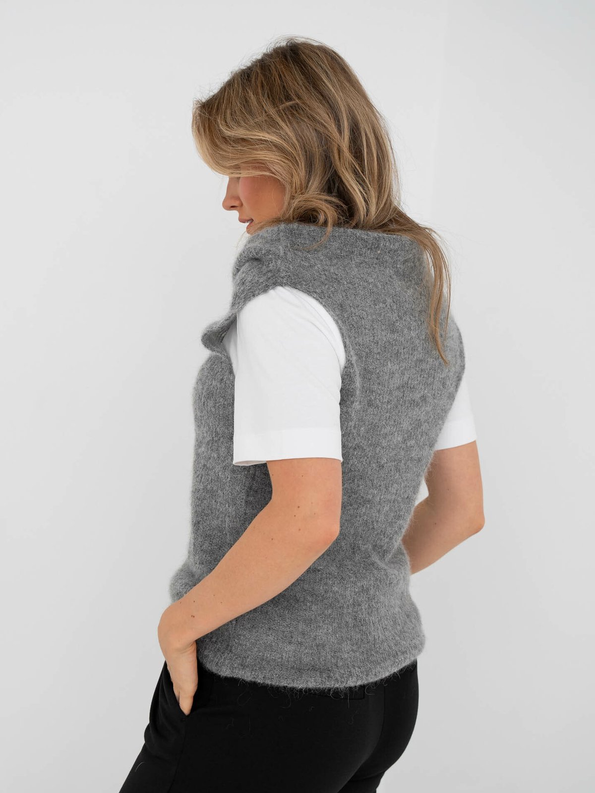 Second Female Kinne Knit Vest Dark Grey Melange