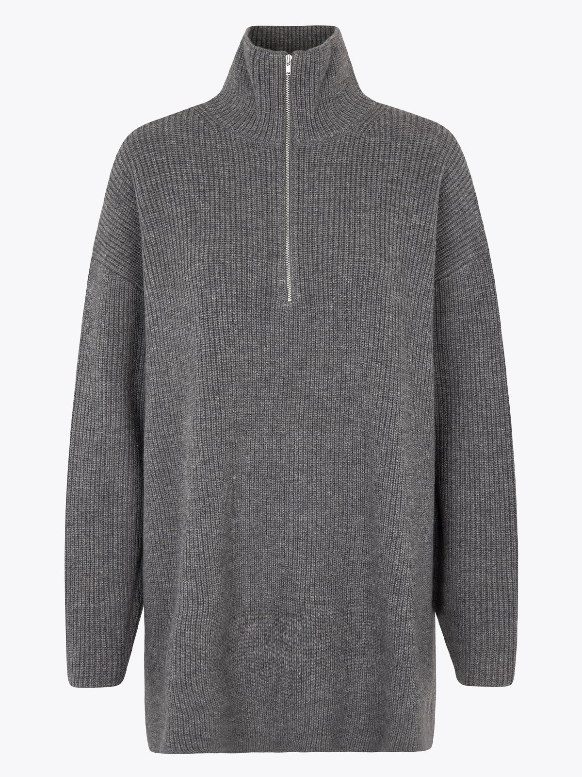 Second Female Yasmil Zipper Knit T-Neck Grey Melange