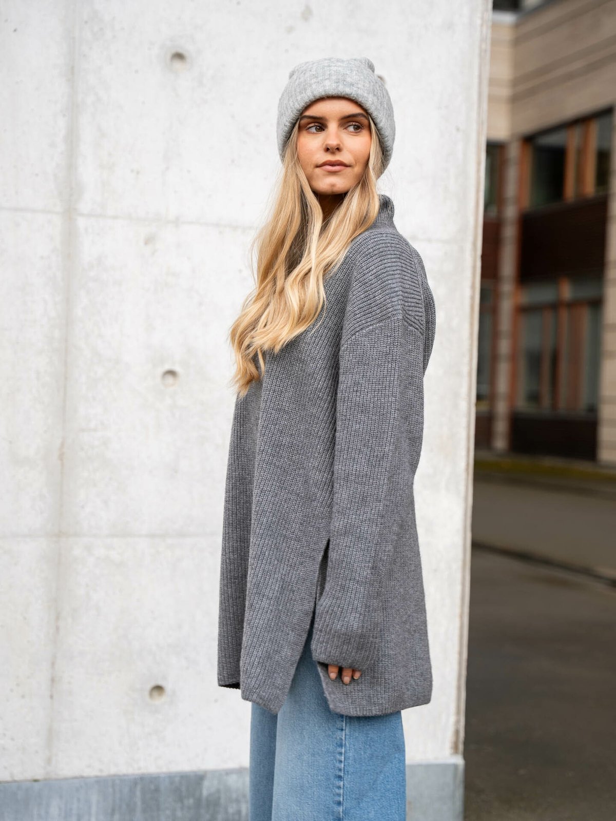 Second Female Yasmil Zipper Knit T-Neck Grey Melange