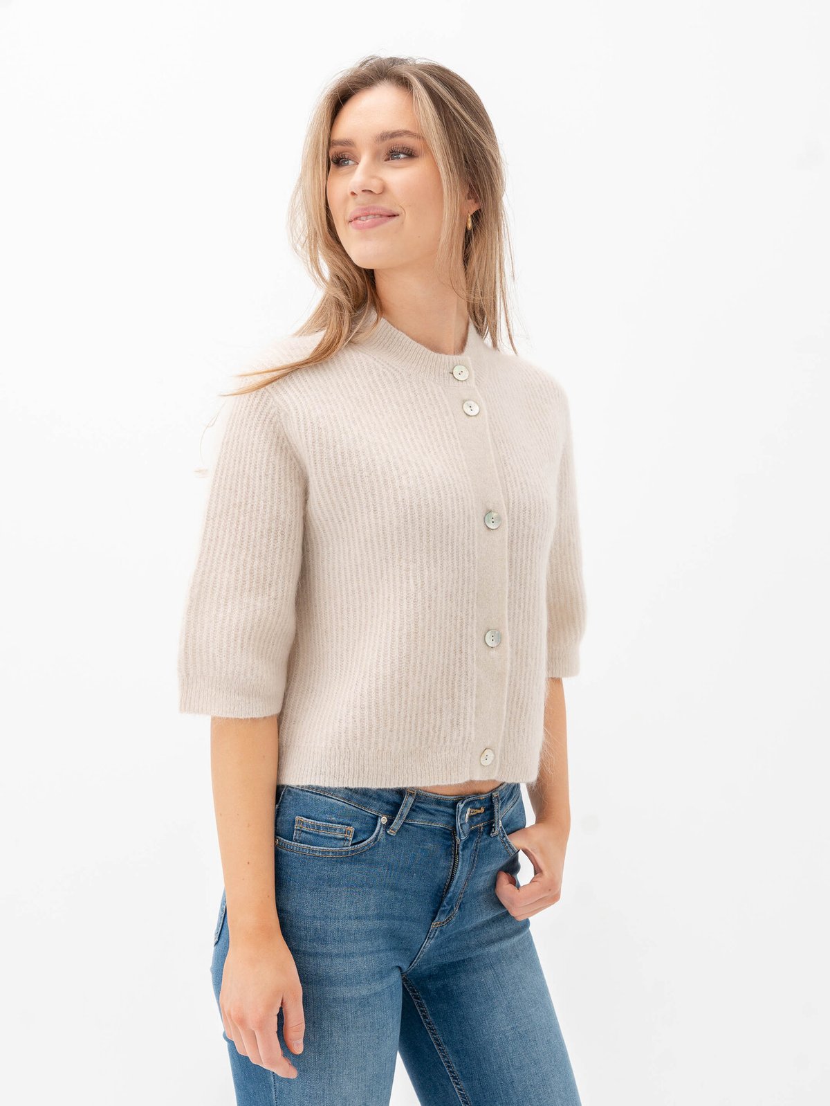 Second Female Andrea Knit Rib Cardigan Pumice Stone
