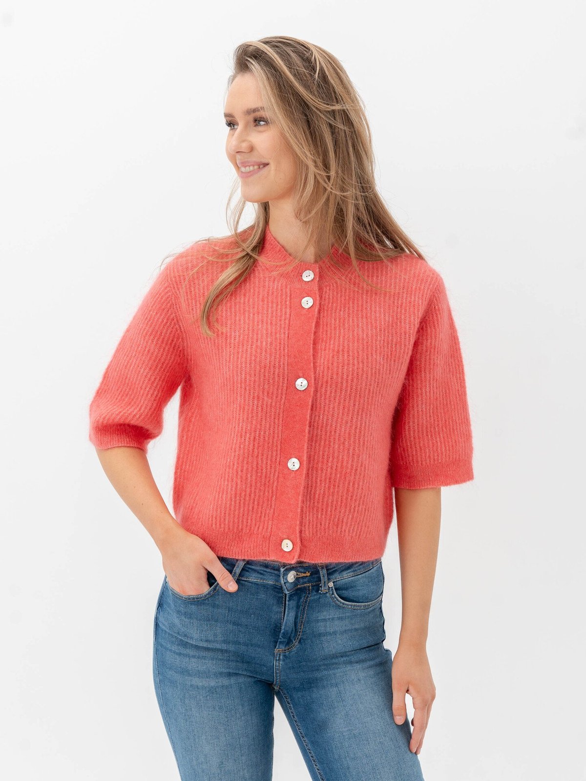 Second Female Andrea Knit Rib Cardigan Spiced Coral