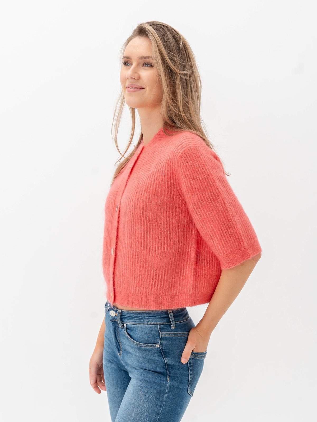Second Female Andrea Knit Rib Cardigan Spiced Coral