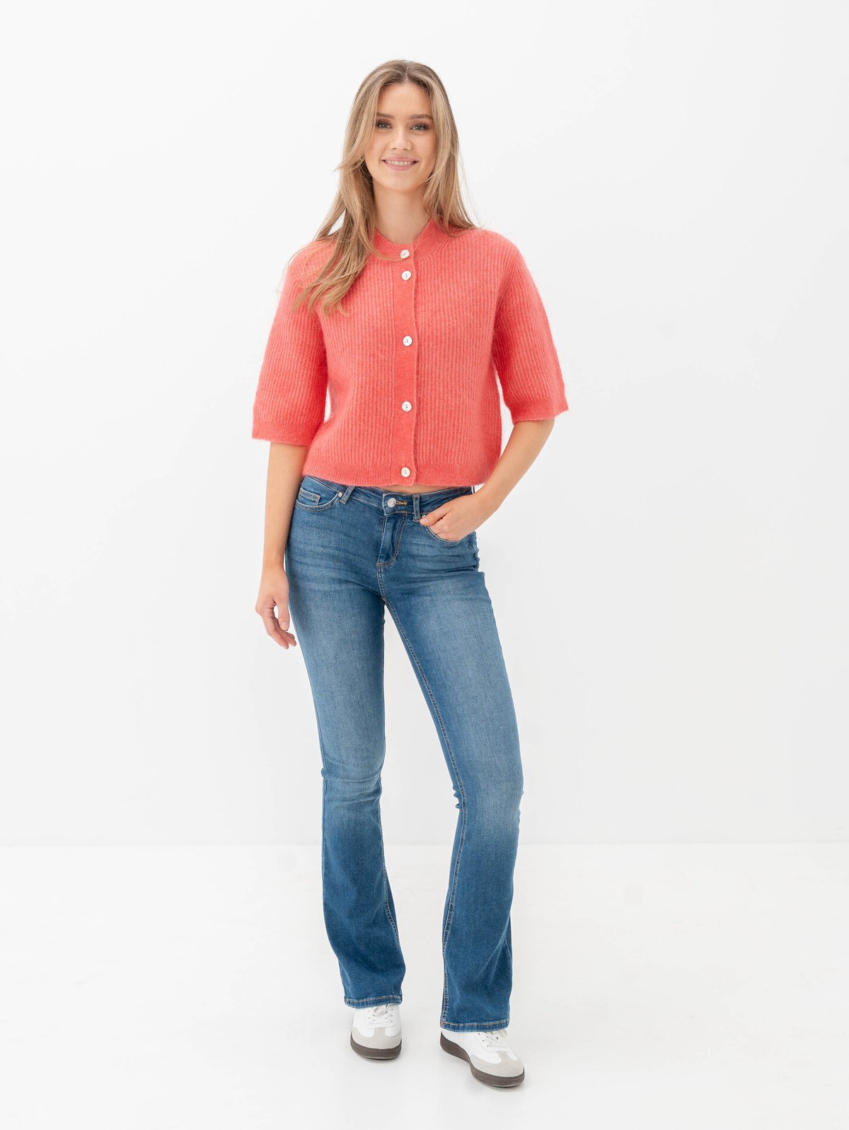 Second Female Andrea Knit Rib Cardigan Spiced Coral