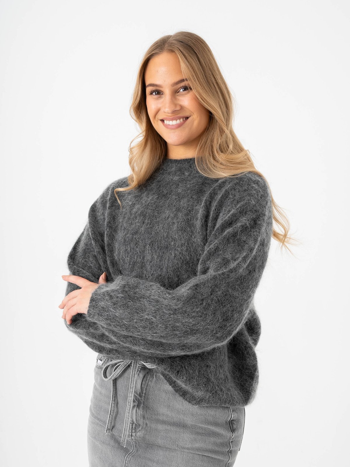 Second Female Anneleen Knit O-Neck Volcanic Ash