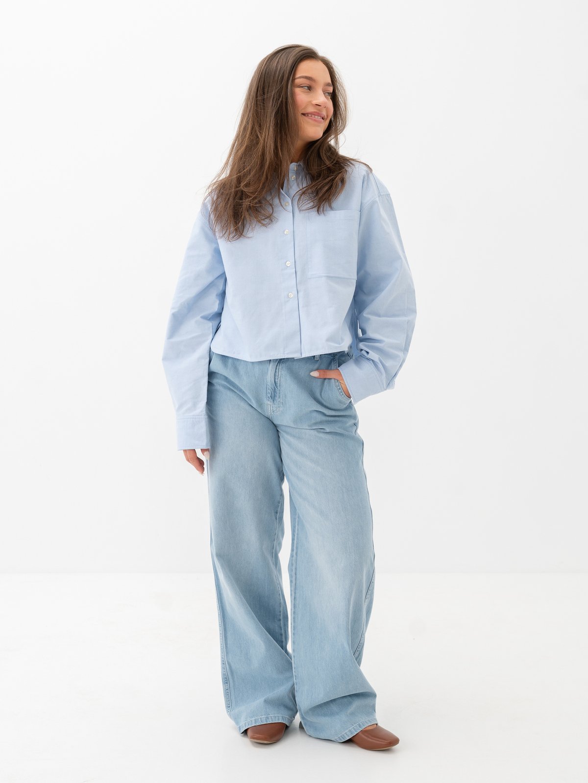 Second Female Baulo Cropped Shirt Cashmere Blue