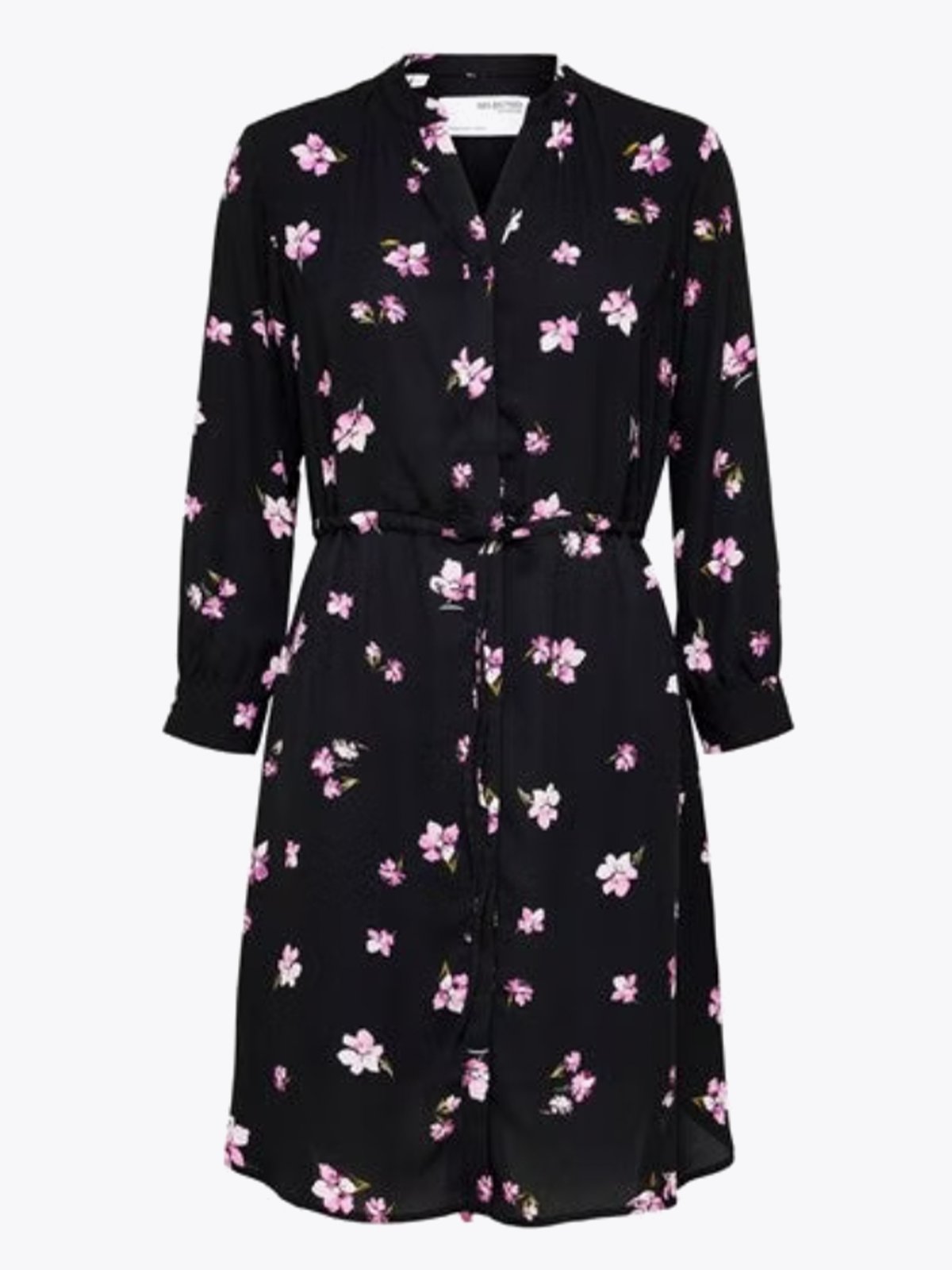 Selected Femme Damina 7/8 AOP Dress Black W/Cyclamen Flower