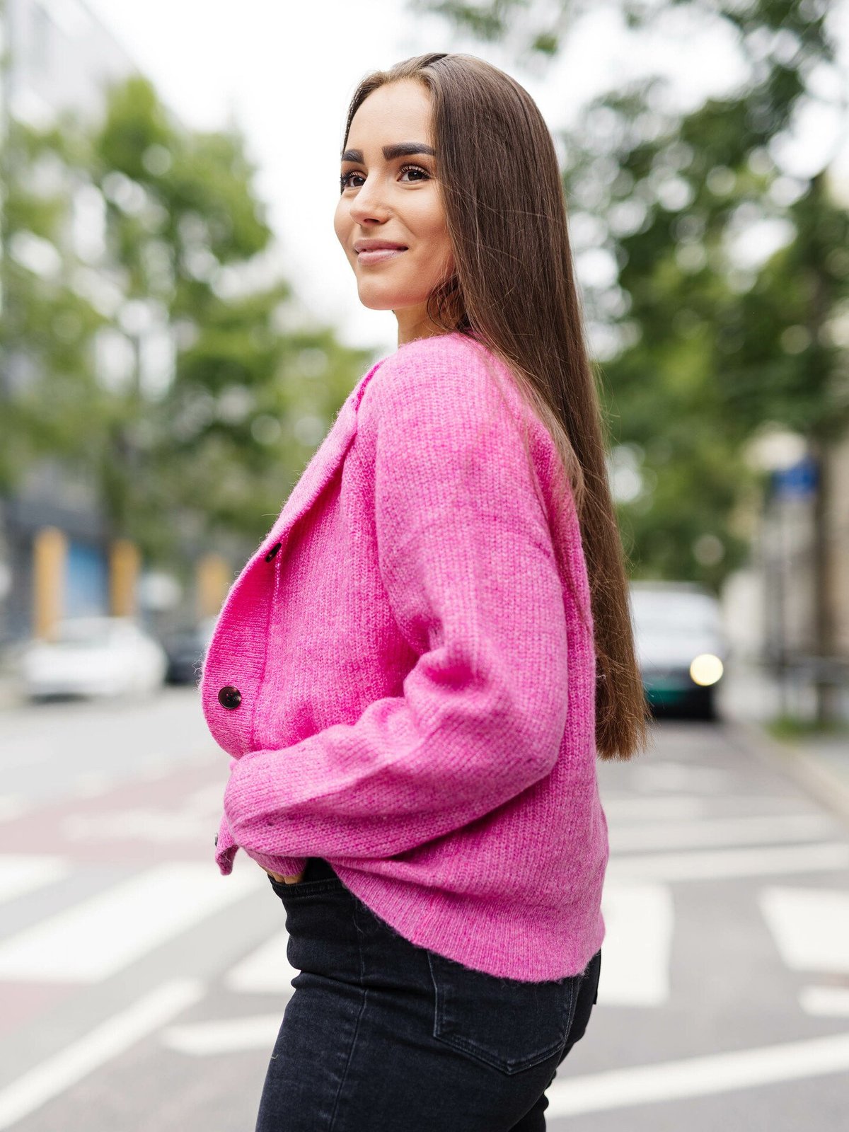Selected Femme Lulu Long Sleeve Knit Short Cardigan Phlox Pink Melange