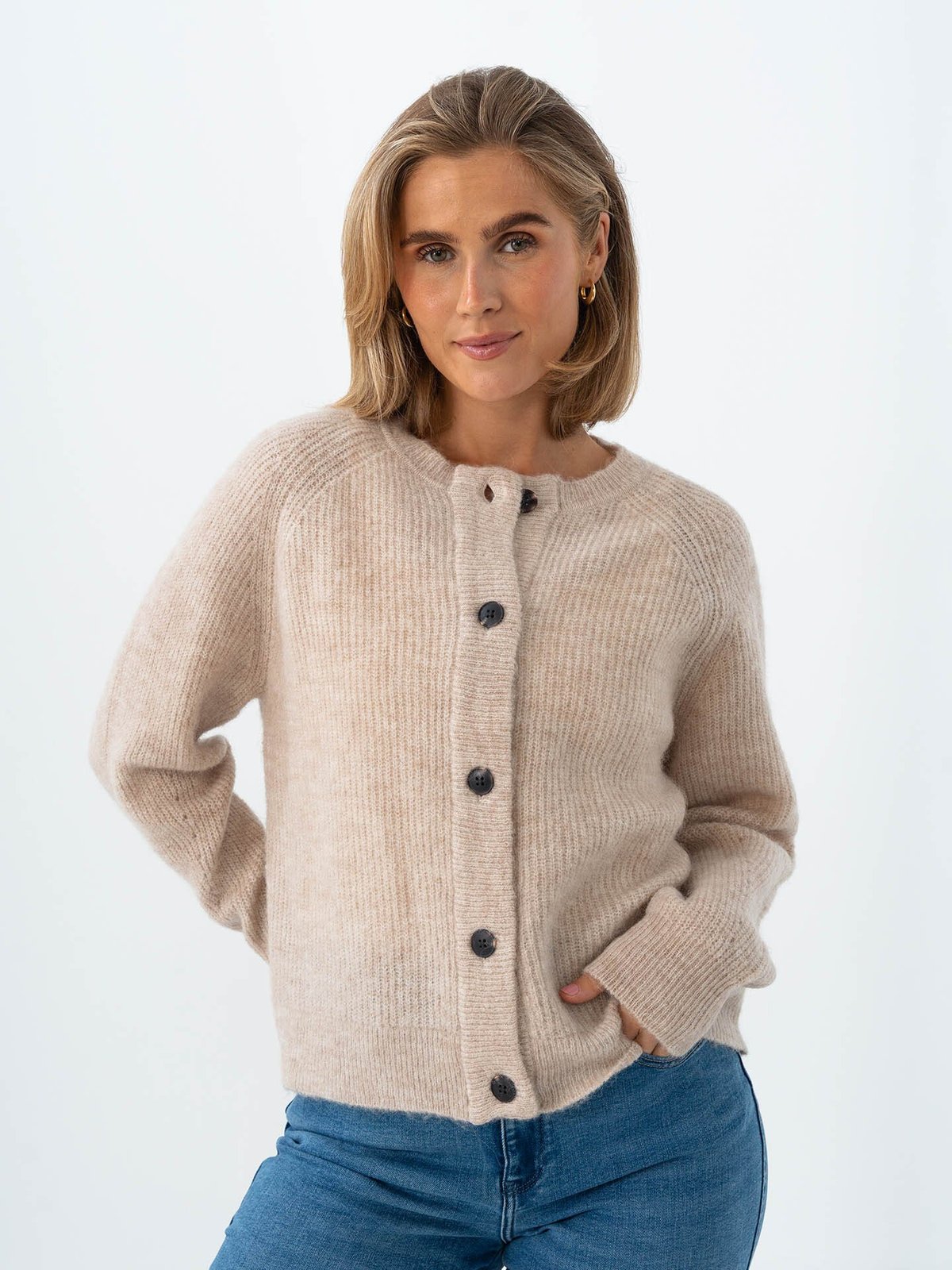 Selected Femme Lulu Long Sleeve Knit Short Cardigan Birch Melange