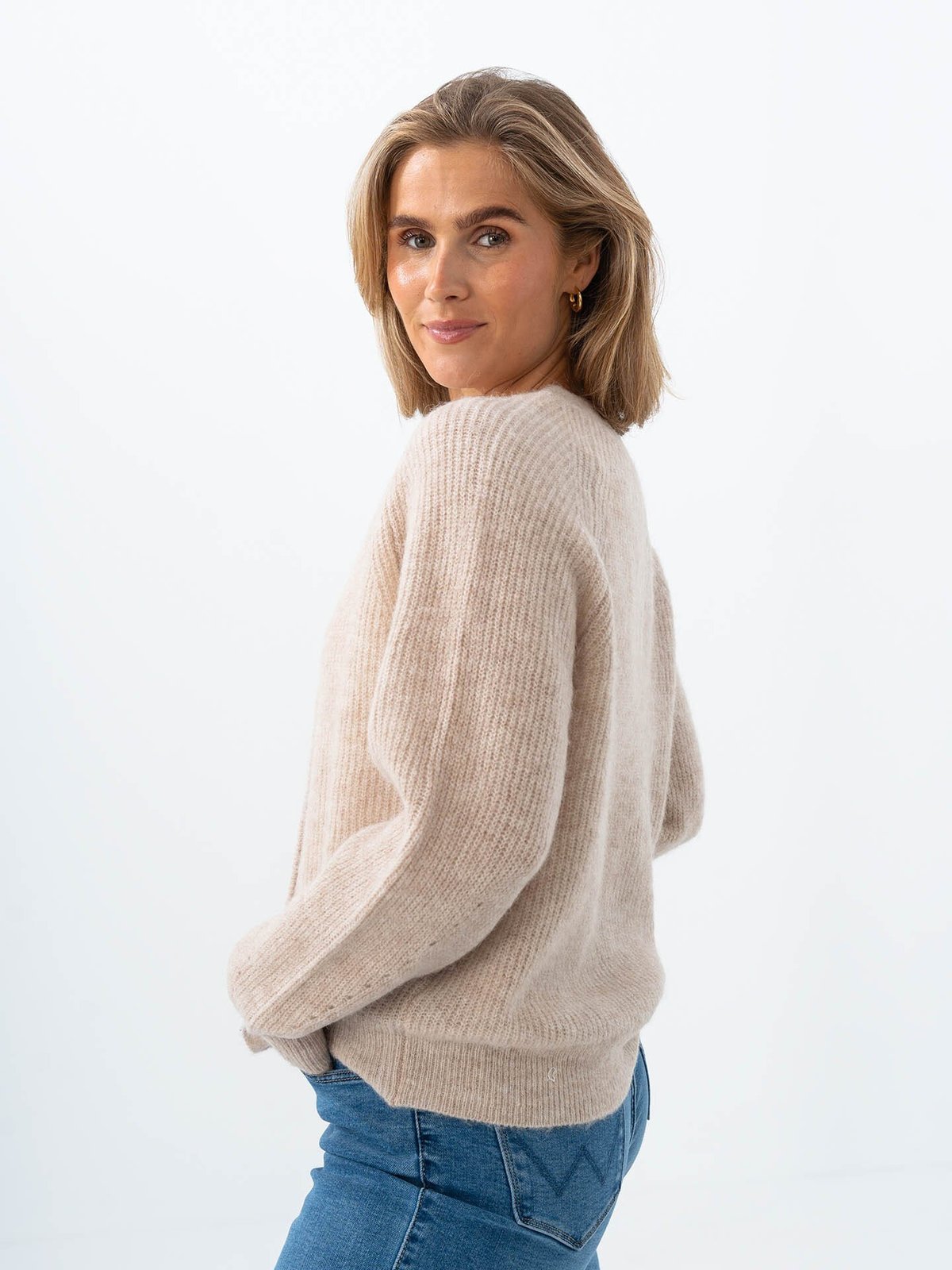 Selected Femme Lulu Long Sleeve Knit Short Cardigan Birch Melange