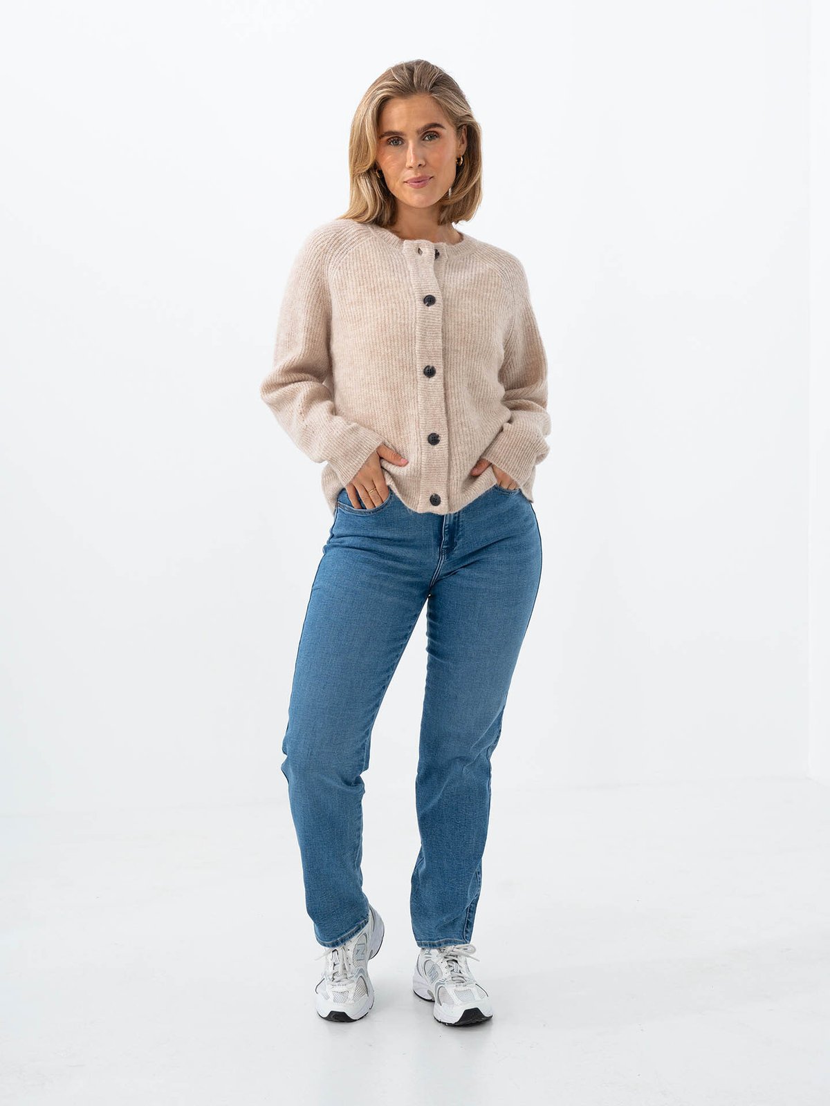 Selected Femme Lulu Long Sleeve Knit Short Cardigan Birch Melange