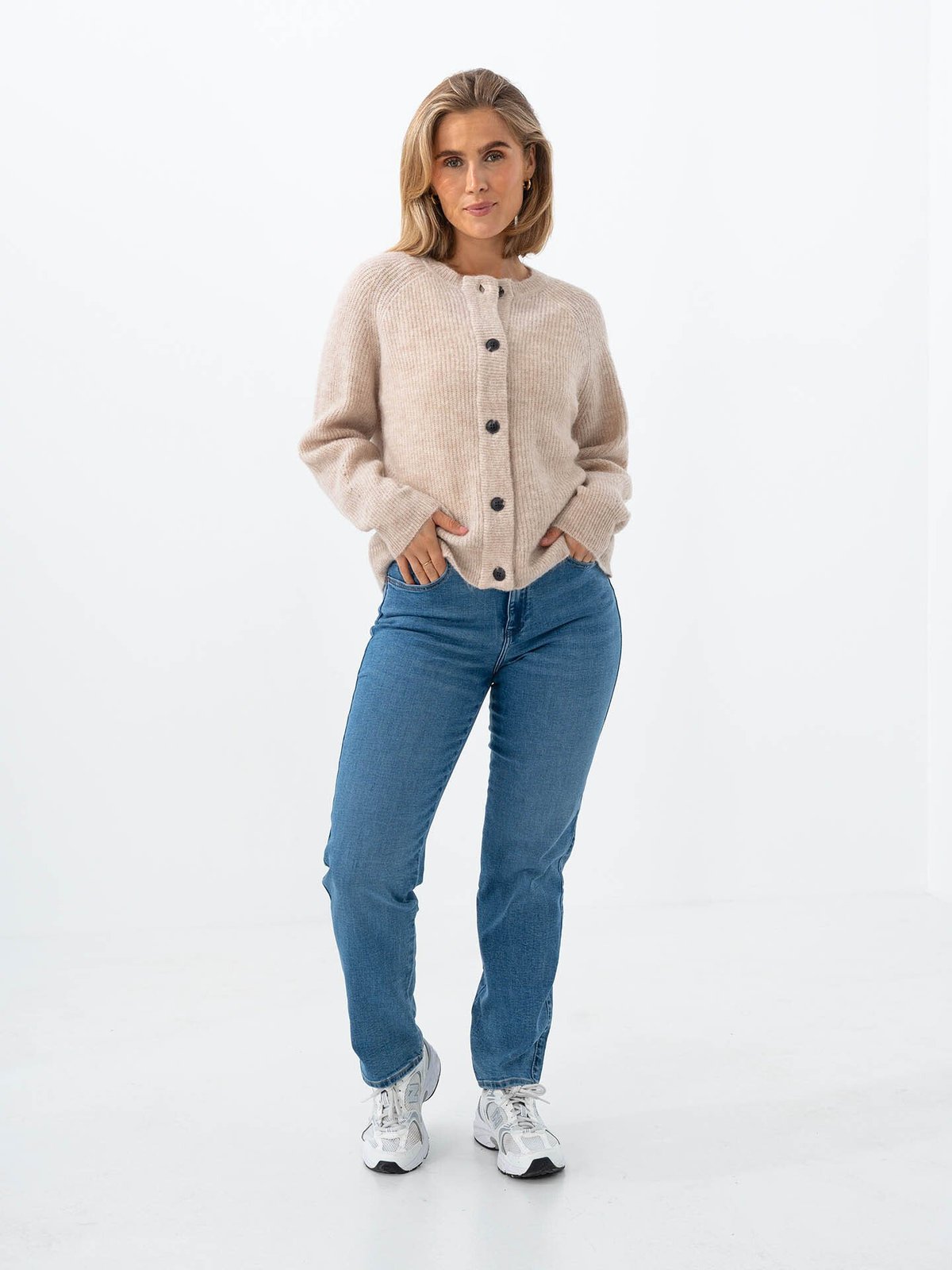 Selected Femme Lulu Long Sleeve Knit Short Cardigan Birch Melange