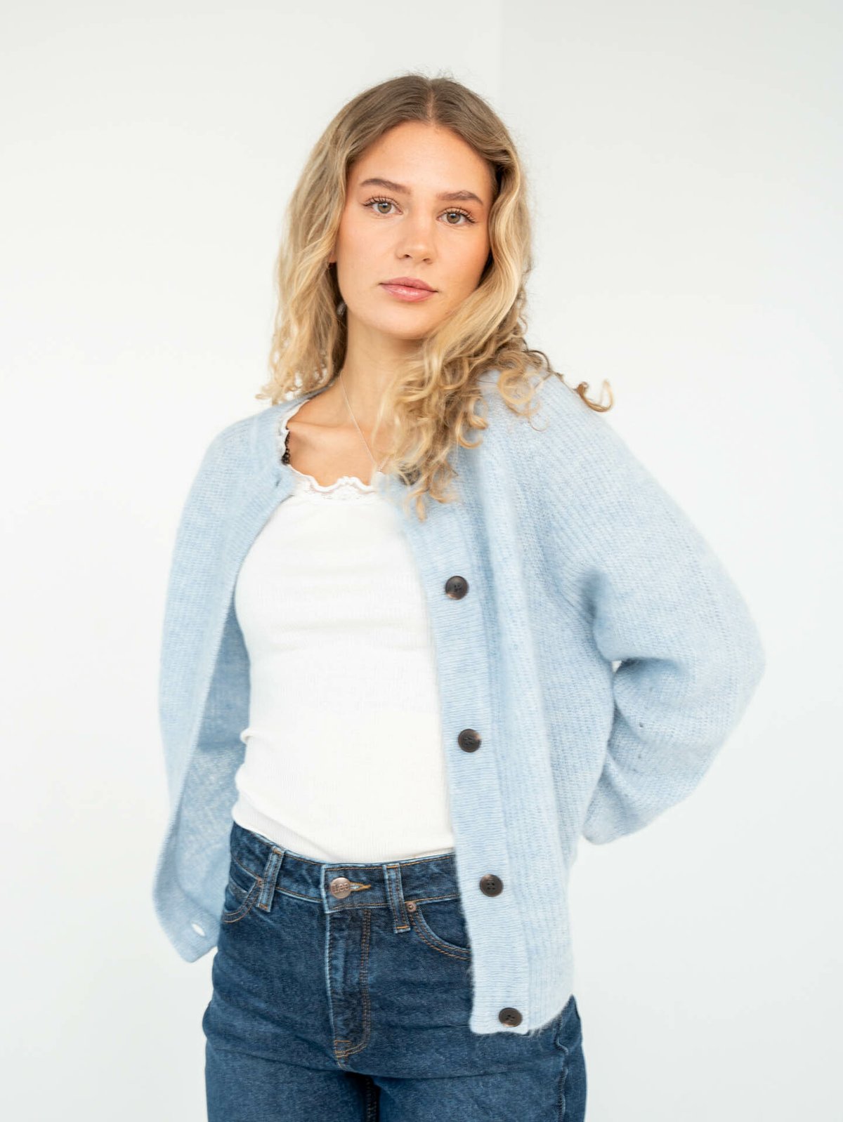 Selected Femme Lulu Long Sleeve Knit Short Cardigan Cashmere blue